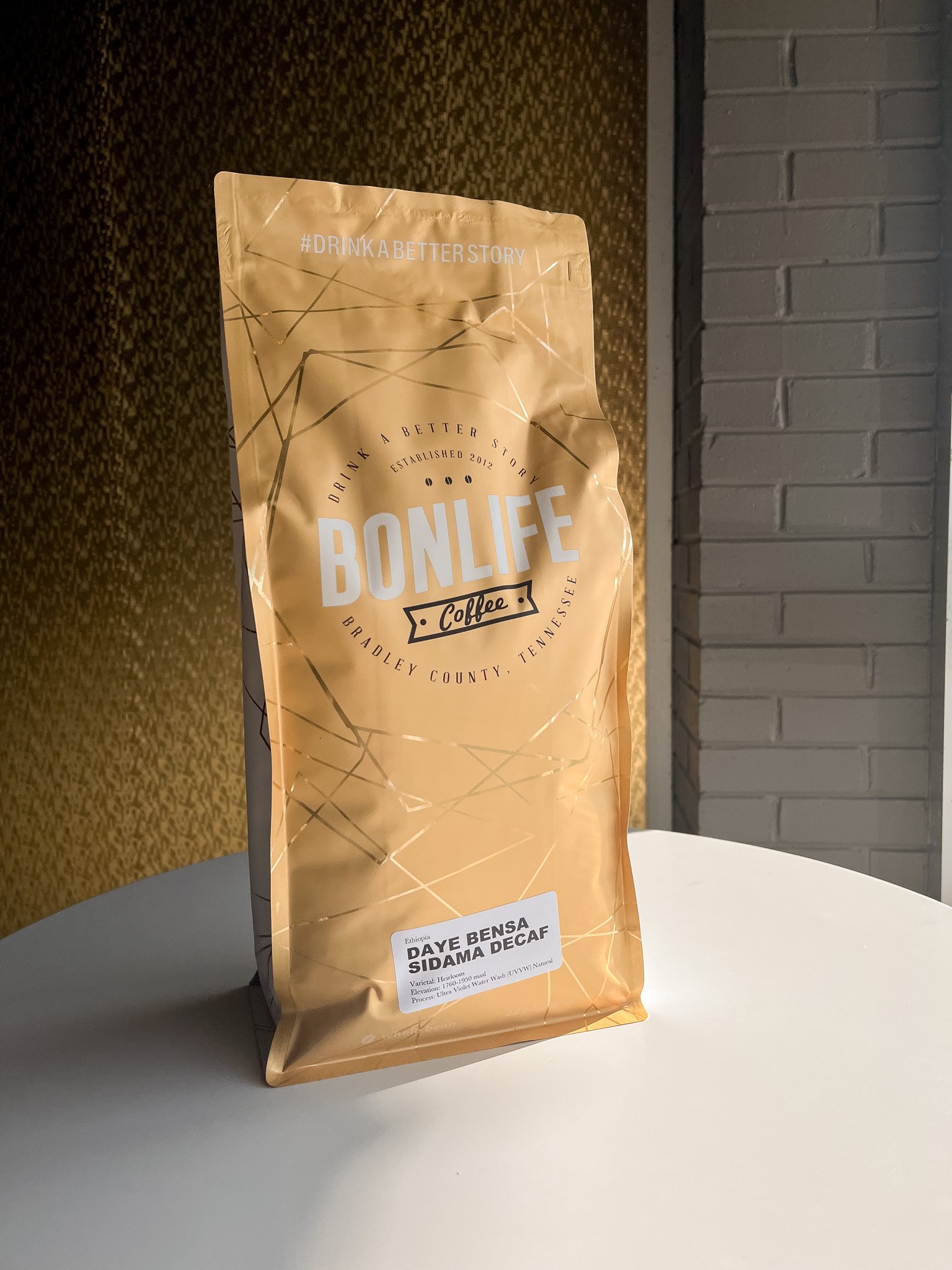 5 pound bag of light roast specialty coffee decaf Ethiopia Sidama direct trade by award winning bonlife coffee roasters.