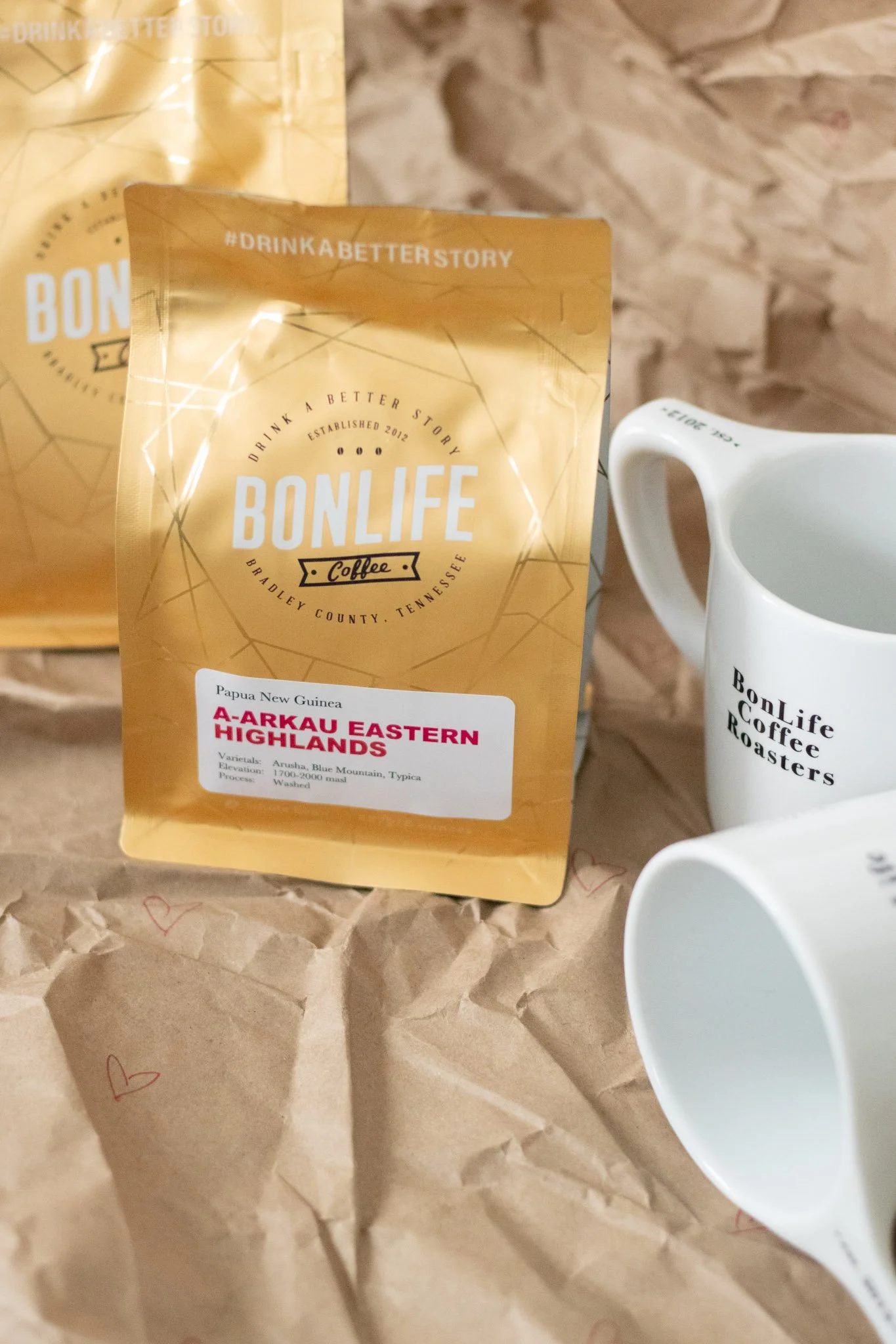 Valentine's Day specialty coffee single origin gift set ideas mugs and beans by award winning BonLife Coffee Roasters.