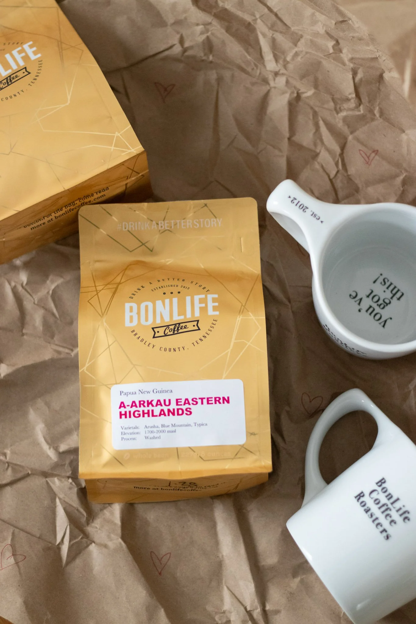Valentine's Day specialty coffee single origin gift set ideas mugs and beans by award winning BonLife Coffee Roasters.