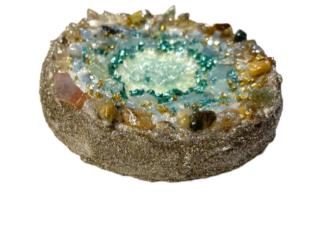 Aquamarine semiprecious Handmade Geode ornament with stand