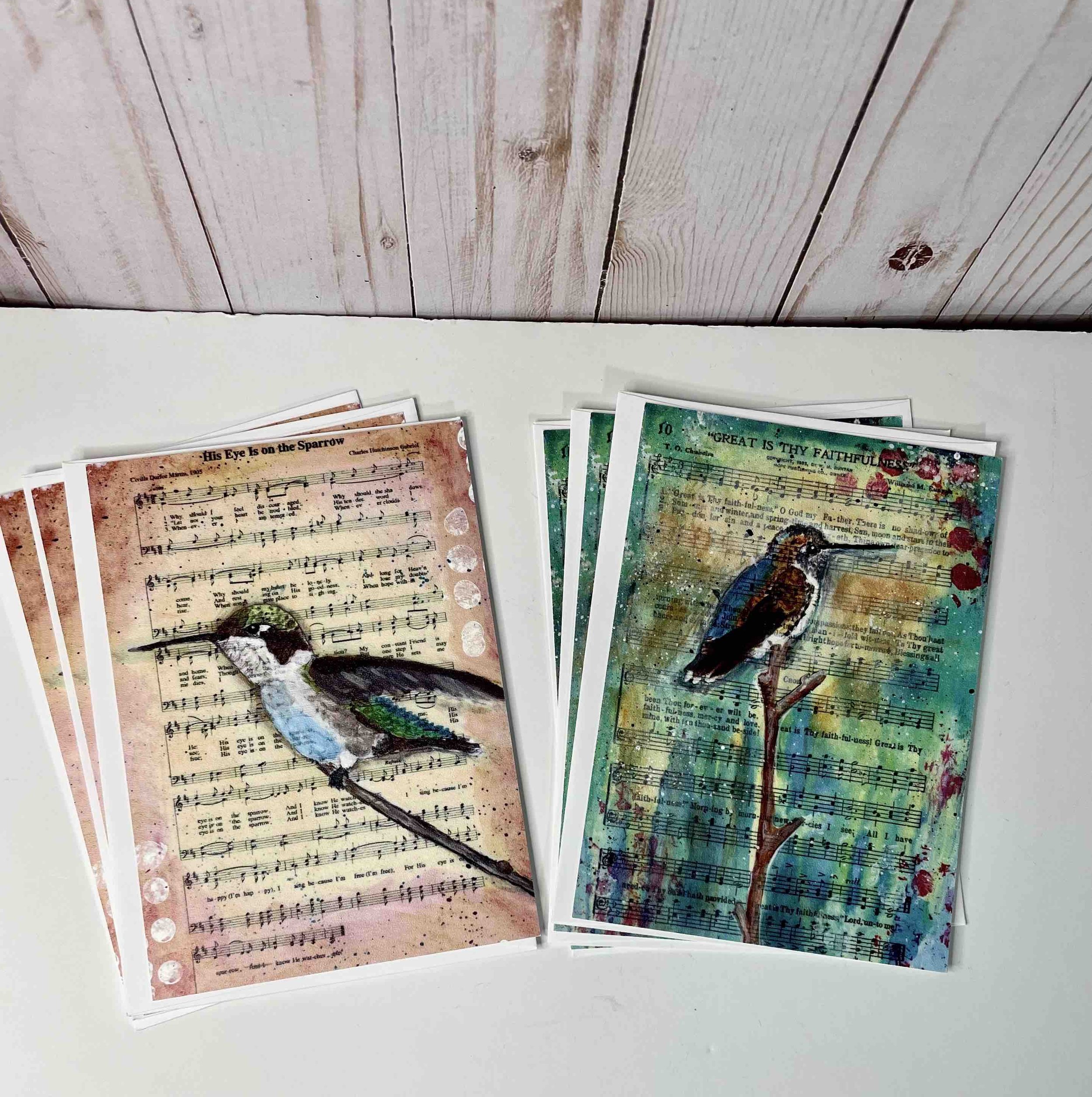 Hummingbirds on Hymns Cards, with Envelopes! (Flat Cards-Set of 6)