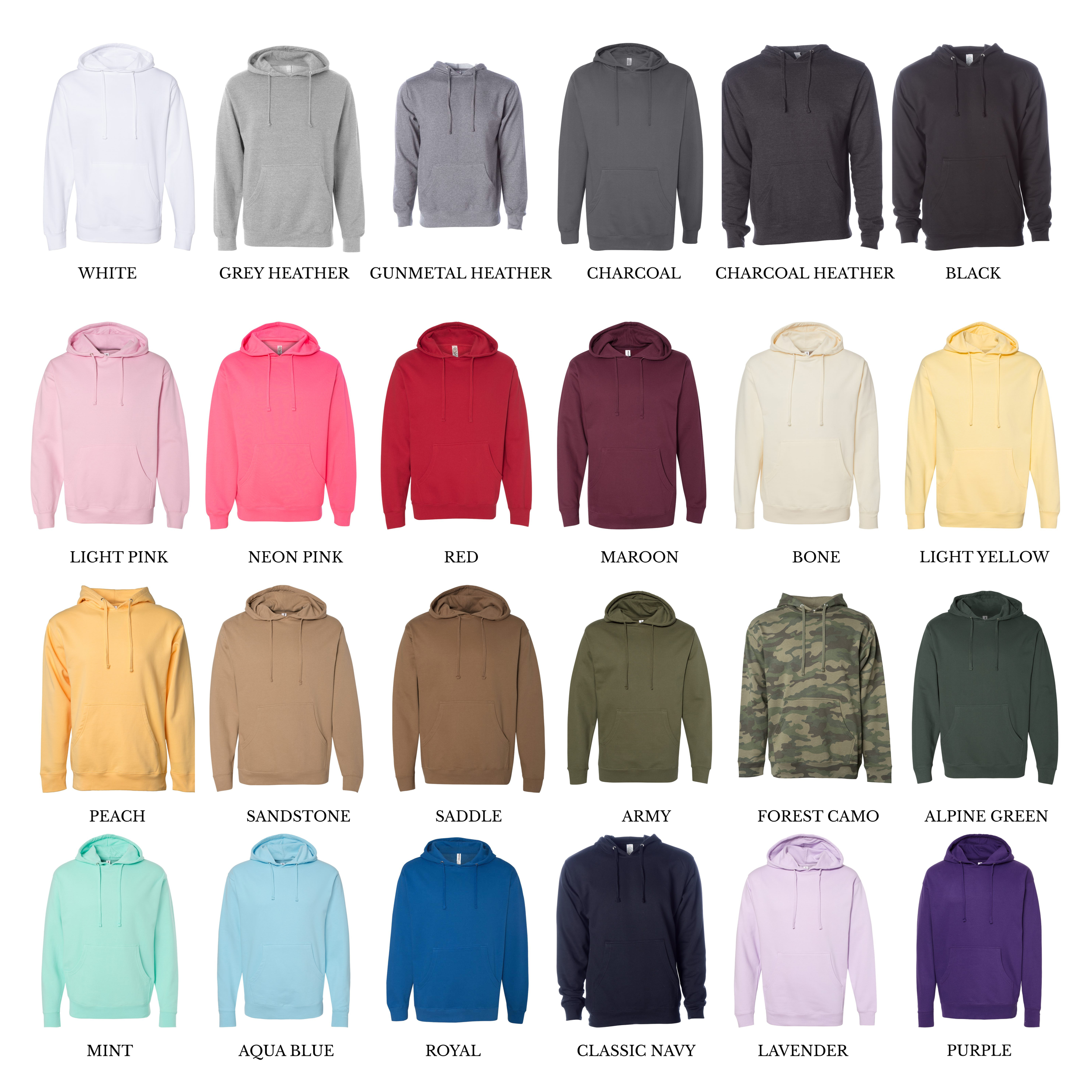 Independent Trading Company SS4500 Midweight Hooded Sweatshirt Colour Chart.png