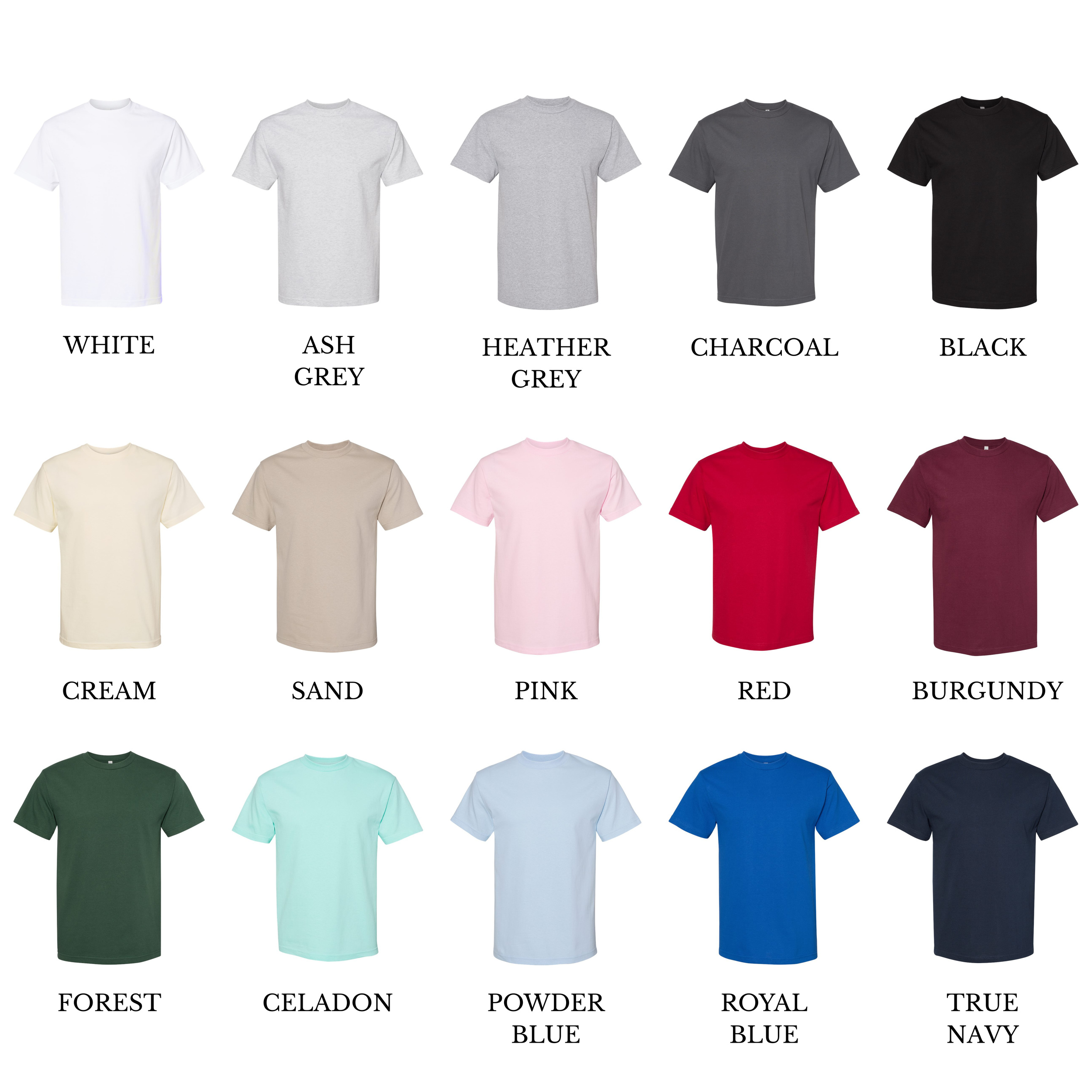 American Apparel 1301 Heavyweight T-Shirt Colour Chart.png