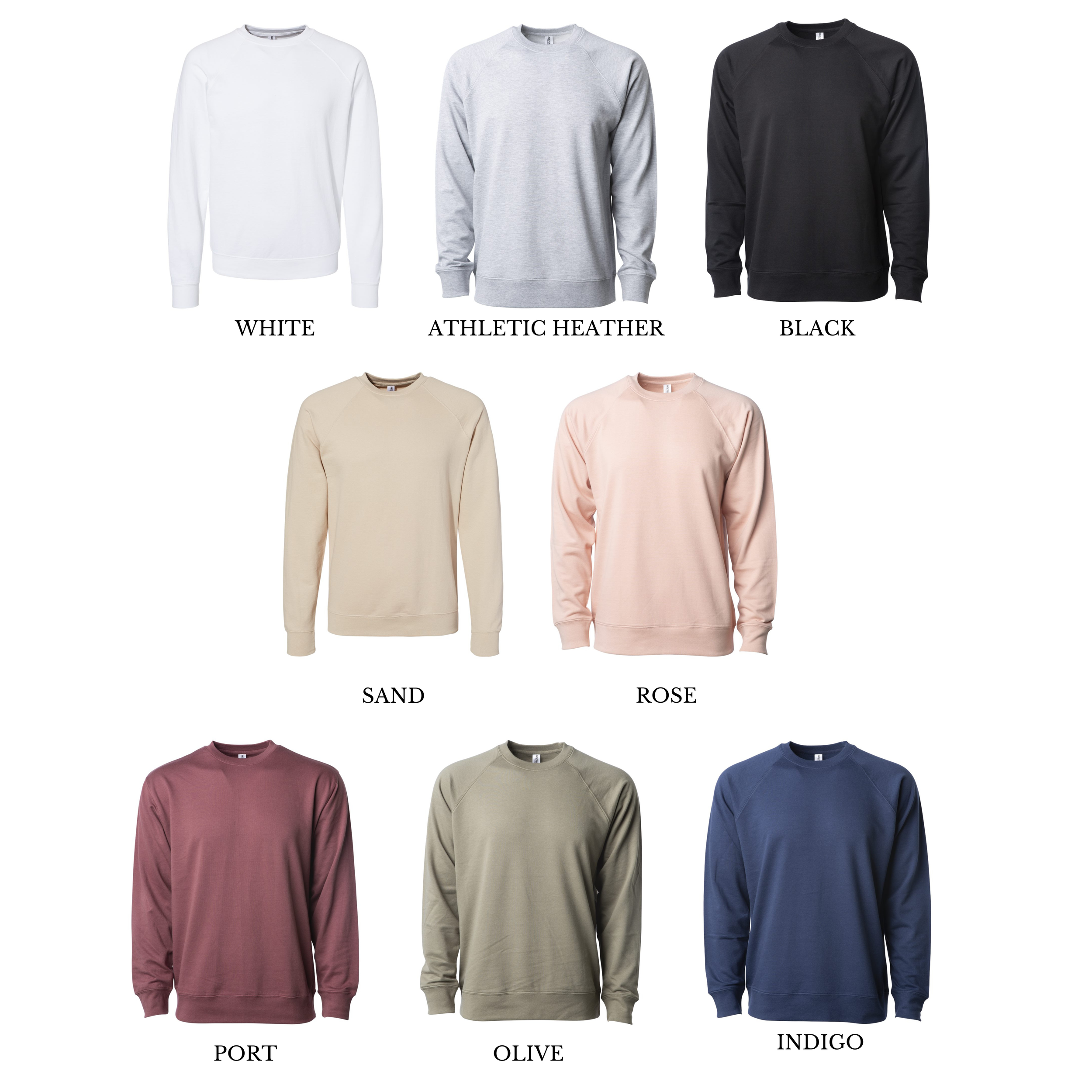 Independent Trading Company SS1000C Lightweight Crewneck Sweatshirt Colour Chart.png