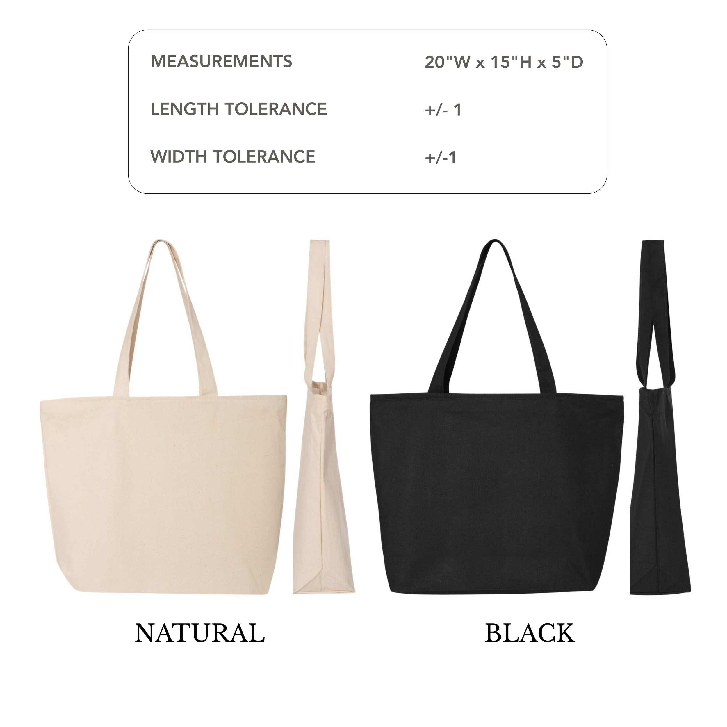 Q-Tees Q611 25L Zip Tote Bag Colour & Size Chart.png