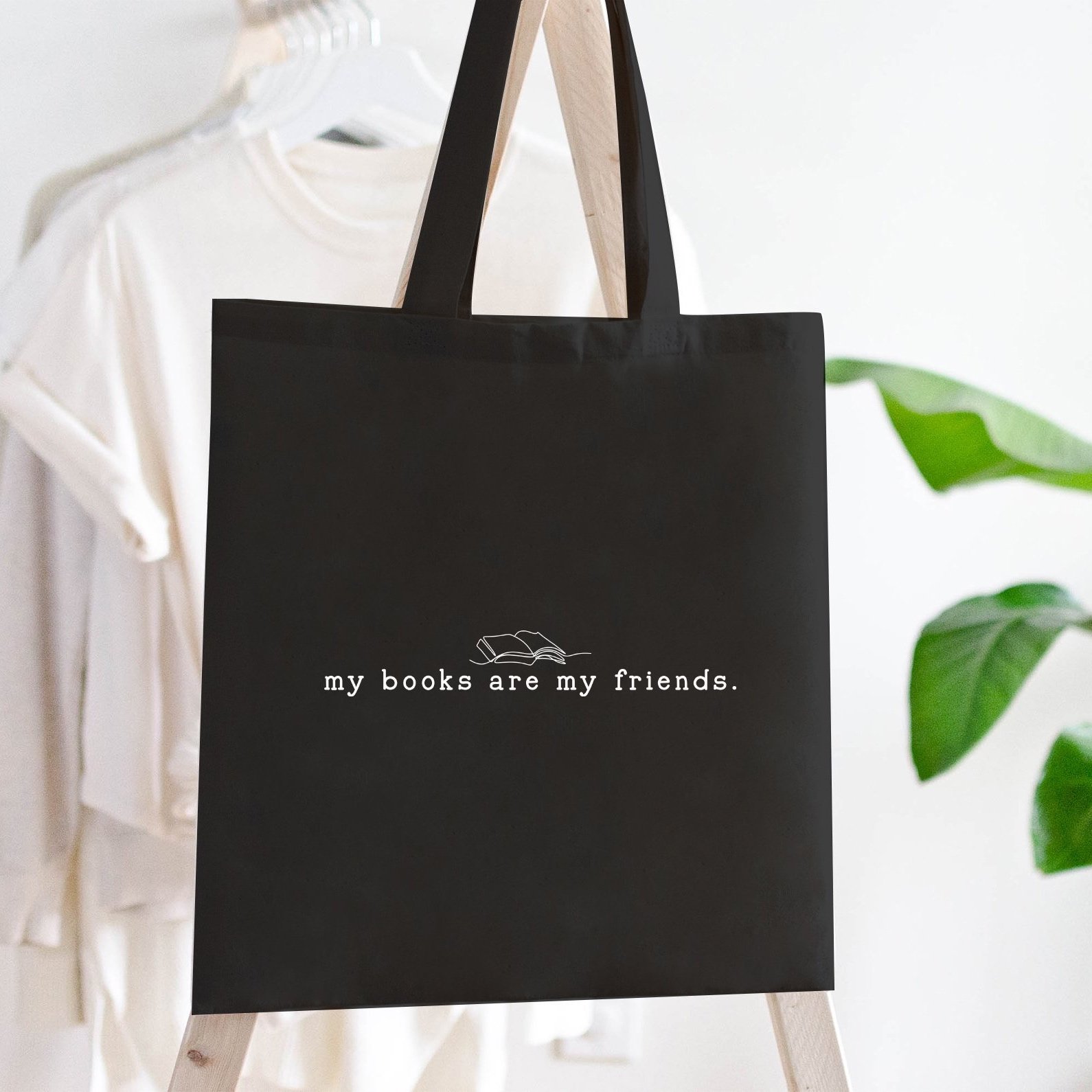 Q-Tees+Medium+Tote+Bag+Black+My+Books+Are+My+Friends.jpg