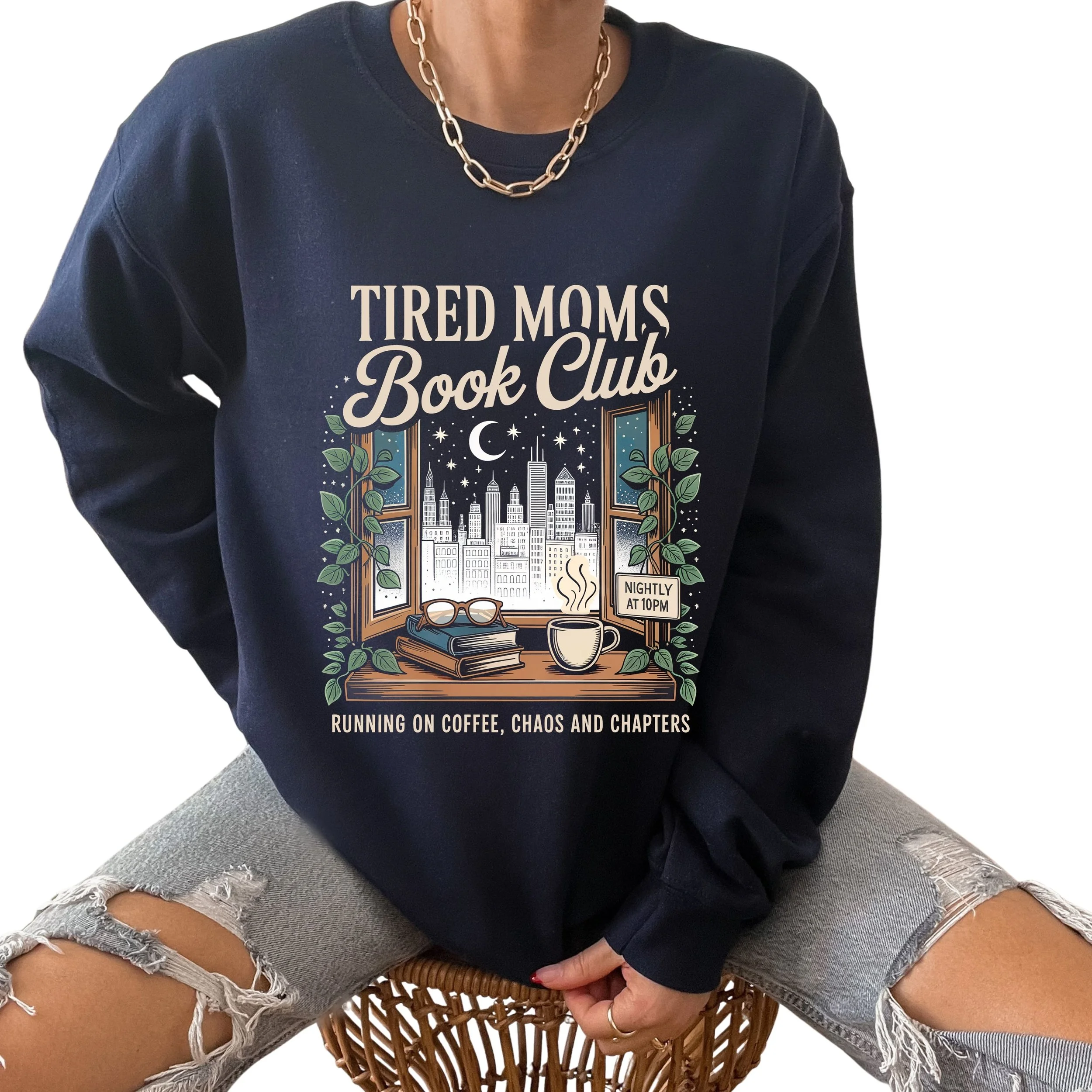 Tired Mom's Book Club Crewneck Sweatshirt (Extra Large & 2XL)