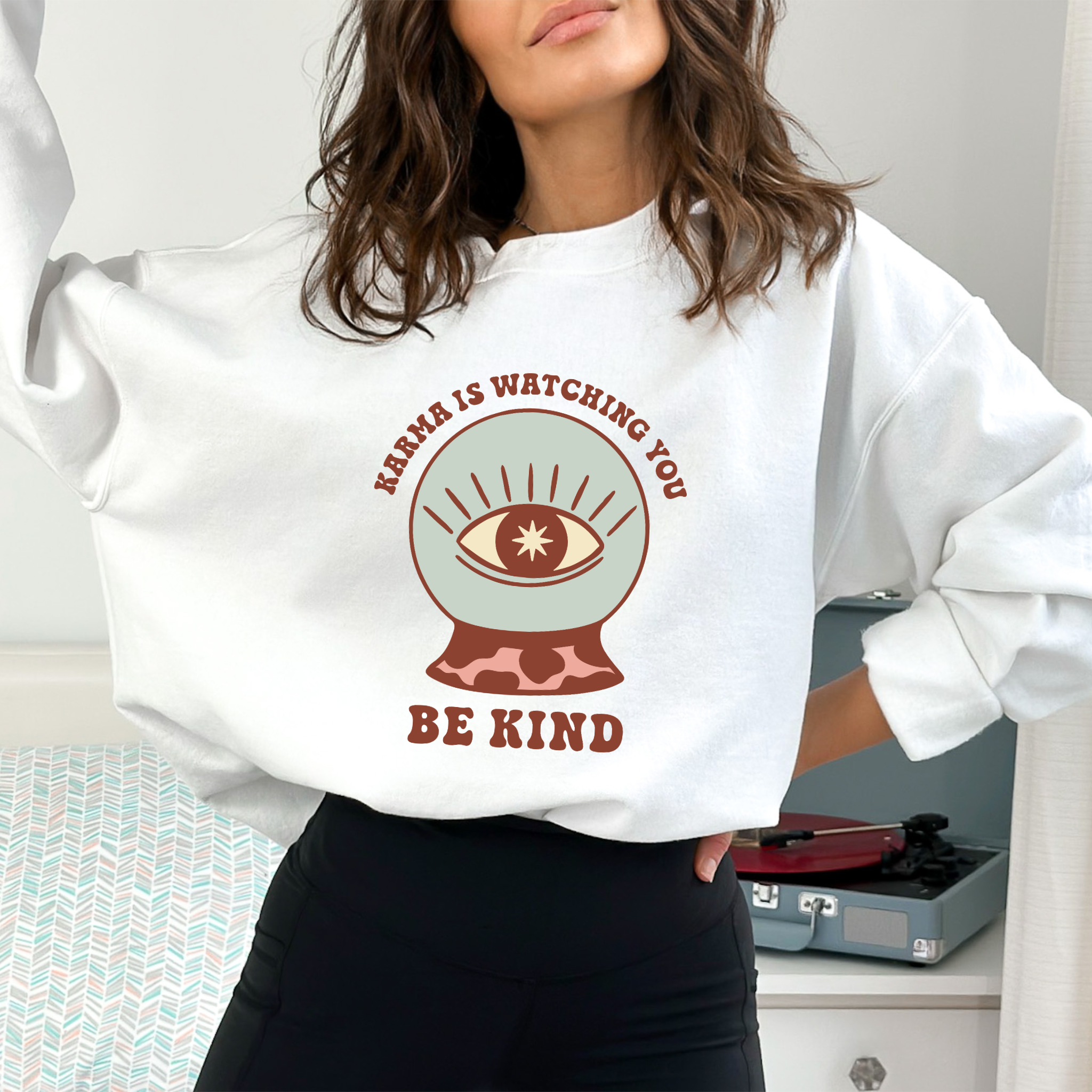 karma is watching you be kind white crewneck.png