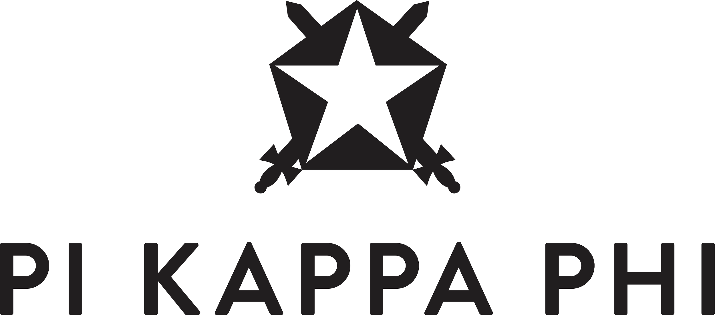 A black and white logo featuring a star surrounded by two swords crossed behind it, with the words 'PIKAPPA PH' written below.