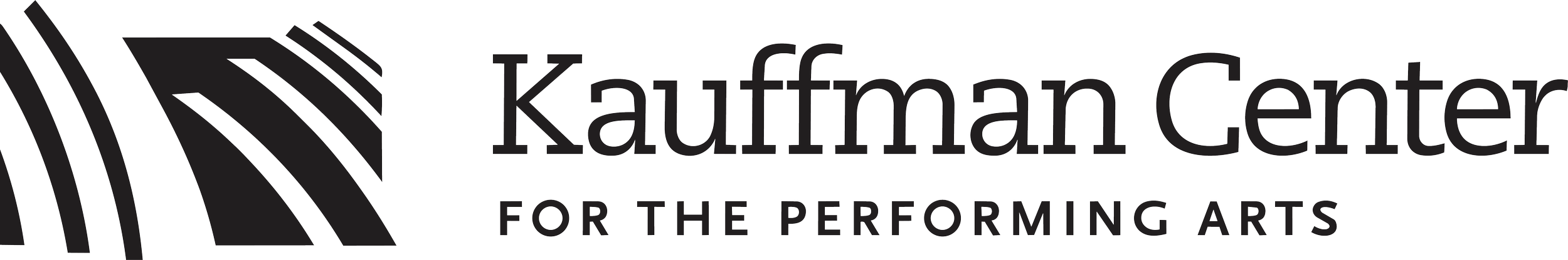 Kauffman Center logo with black stylized geometric design and text 'Kauffman Center for the Performing Arts'