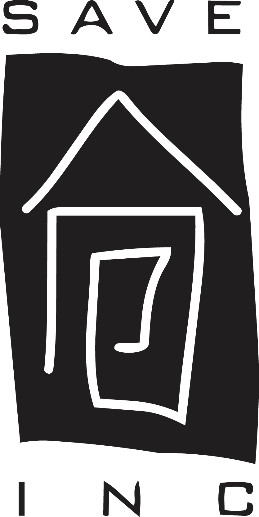 A black-and-white drawing of a house with a triangular roof, a door, and a small window. The word "SAVE" is written above the house, and the word "INC" is at the bottom, indicating it might represent a savings or investment concept.