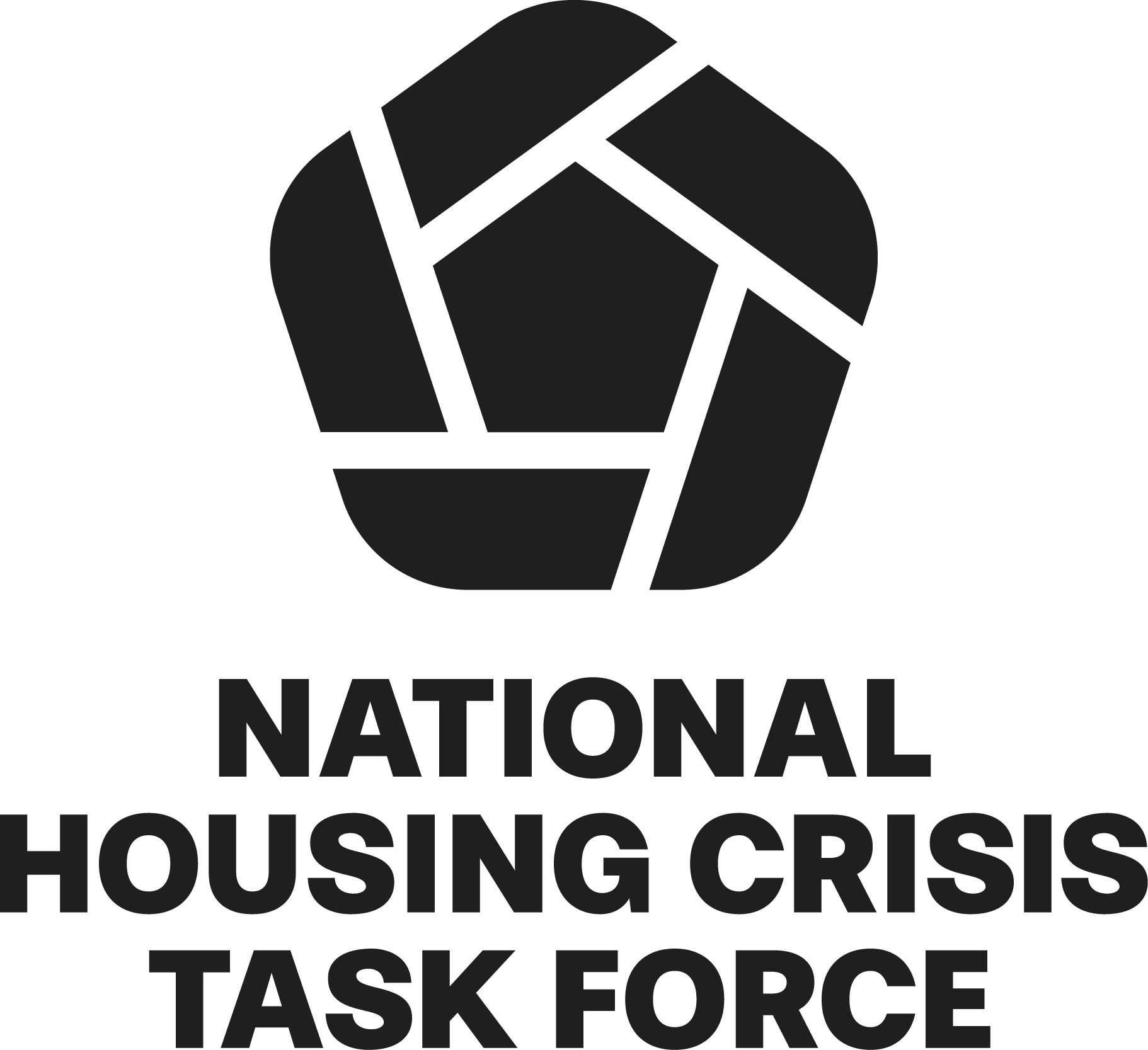 Black and white logo of the National Housing Crisis Task Force with a geometric emblem and bold text.