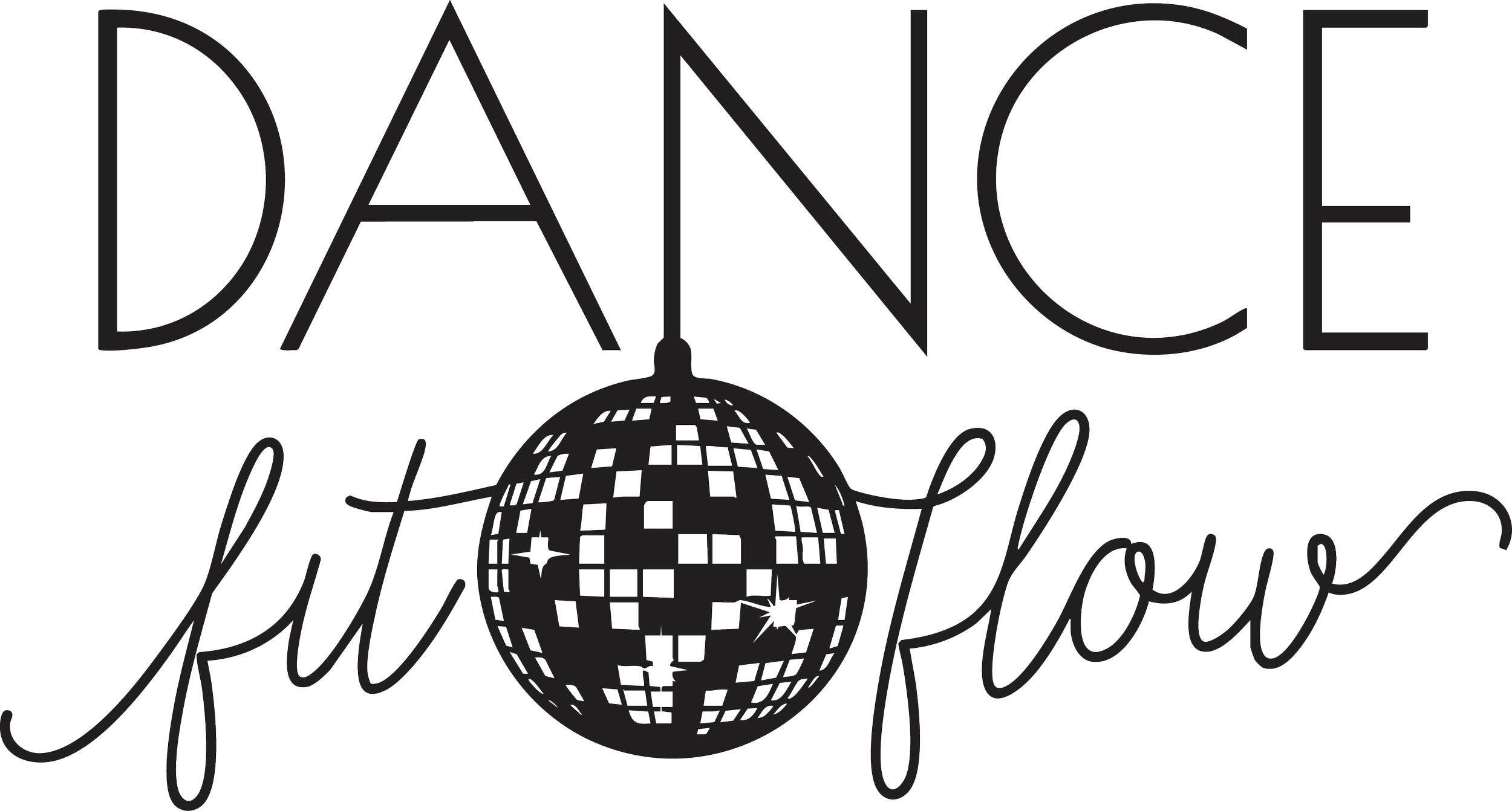 The image features a decorative neon-style sign with the words 'DANCE the night away'. 'DANCE' is written in large, uppercase letters at the top, with a disco ball icon hanging below the word 'DANCE'. The phrase 'the night away' is written in a cursive, script font underneath the disco ball.