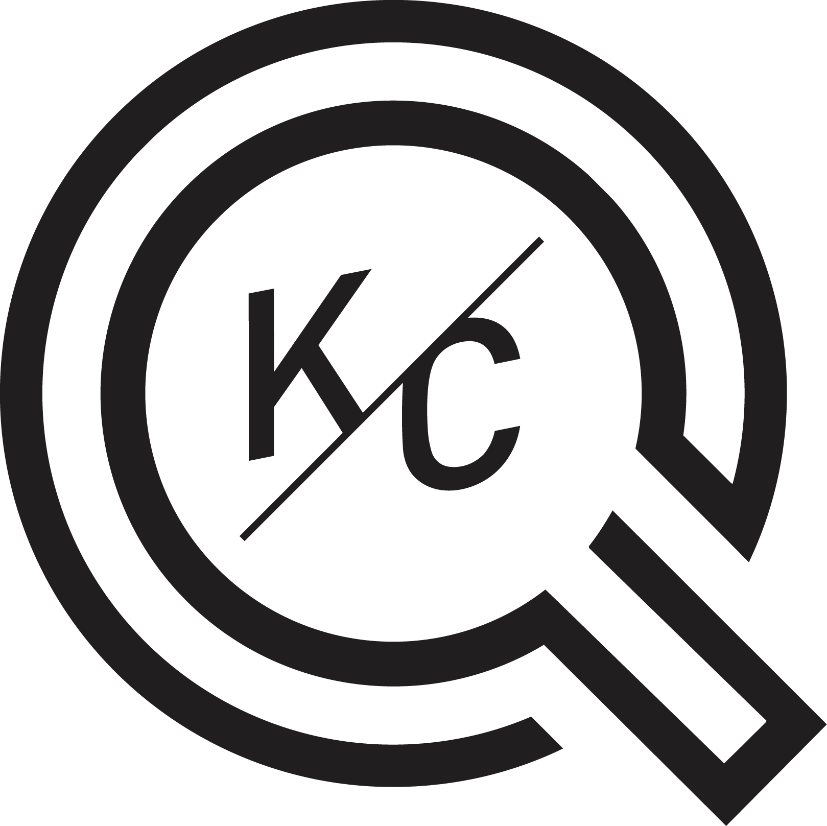 Black and white close-up of a clock with the initials 'KC' in the center and a large letter Q in the background.