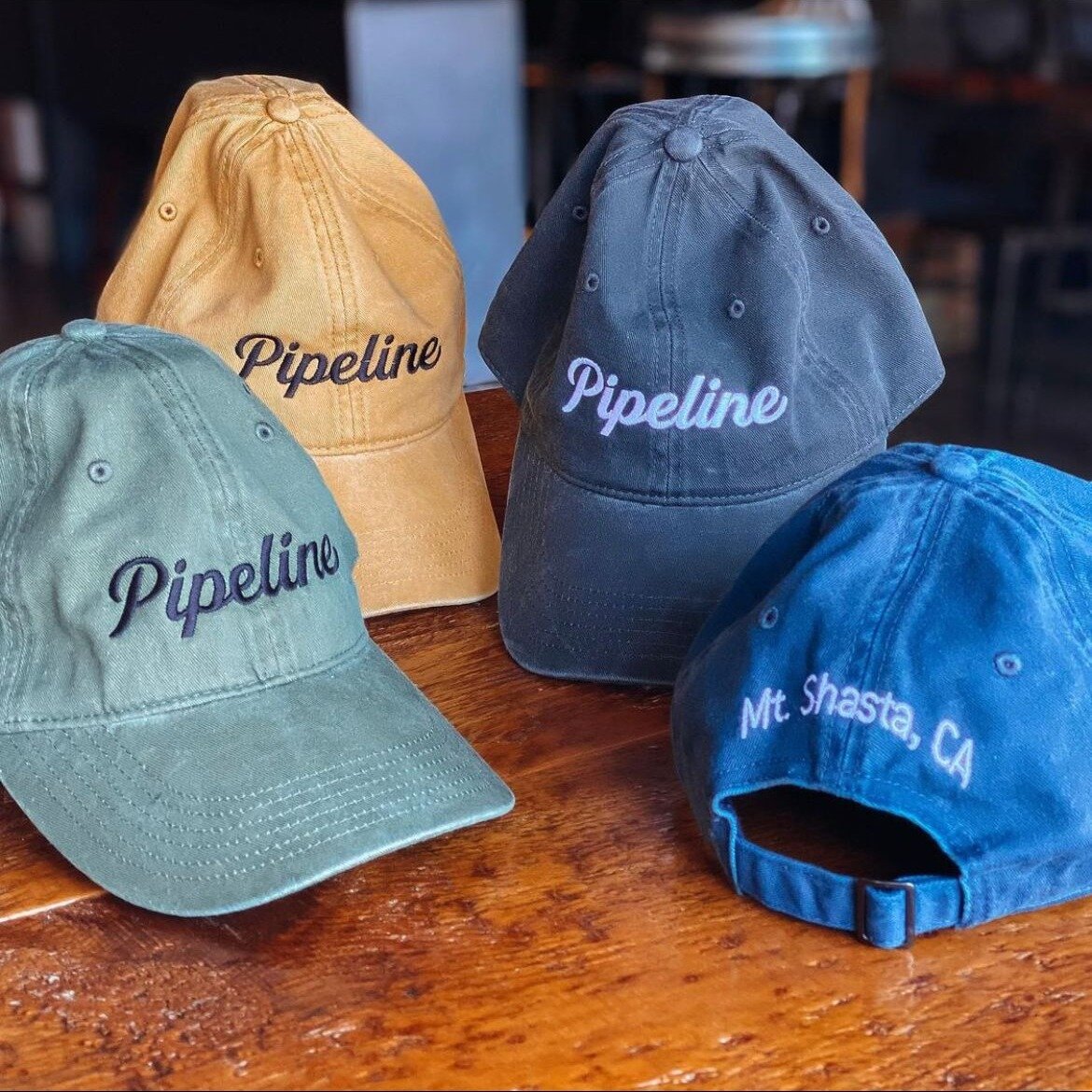 Keep the sun out of your eyes with one of our ball caps! 
#pipelinecrafttapsandkitchen #pipelinecrafttaps #pipelinemtshasta #mtshastaeats #visitmtshasta #seesiskiyou  #craftbeer