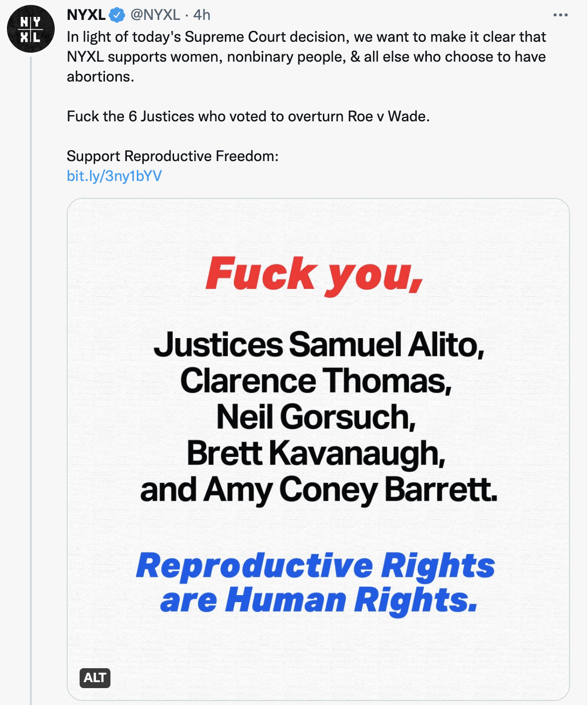 When Roe V. Wade was overturned, I worked with the NYXL team and posted this. 