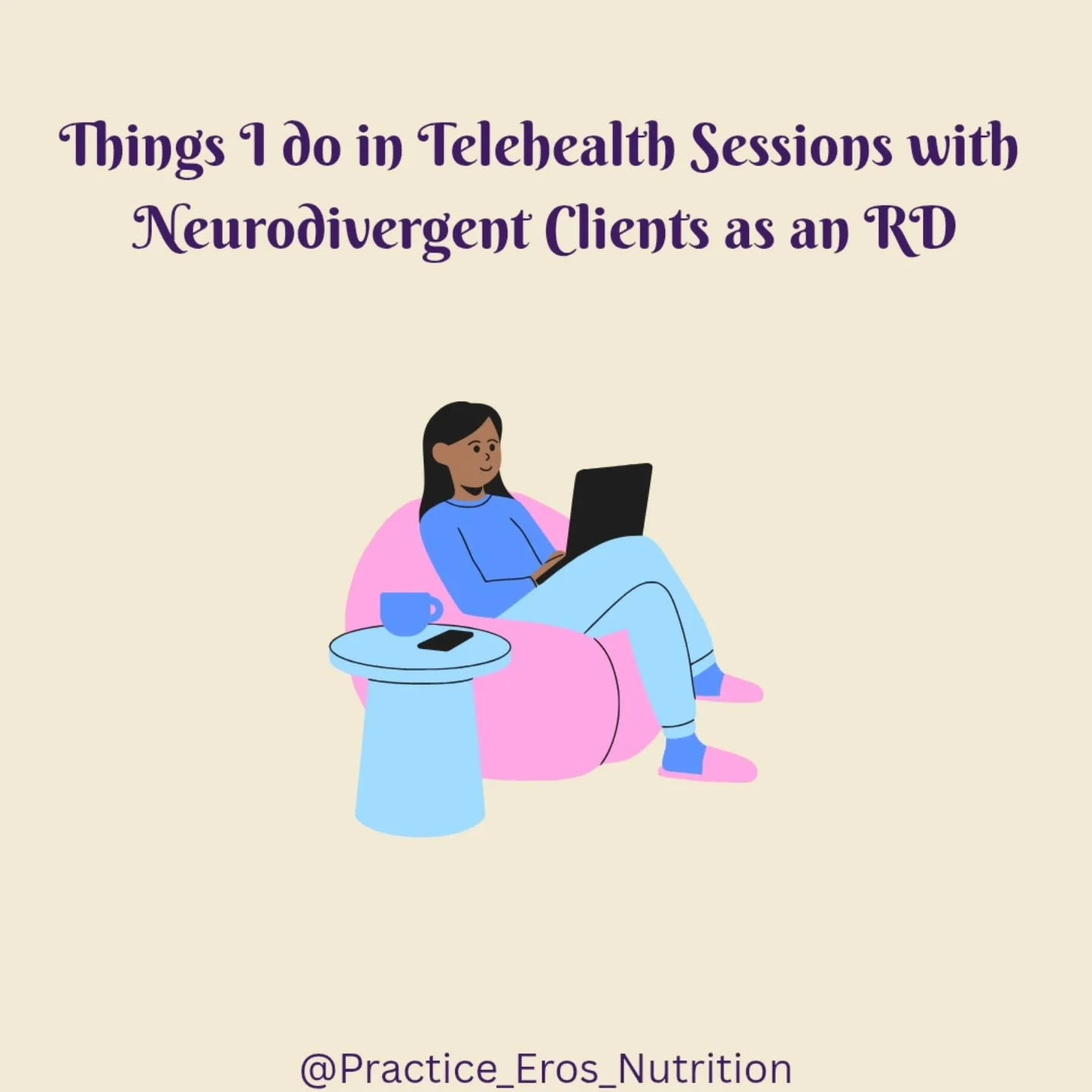 As a neurodivergent RD, I know how helpful having a provider that supports you in ways that work with your brain can be! These are some of the things I do as an RD in sessions with my neurodivergent clients.
