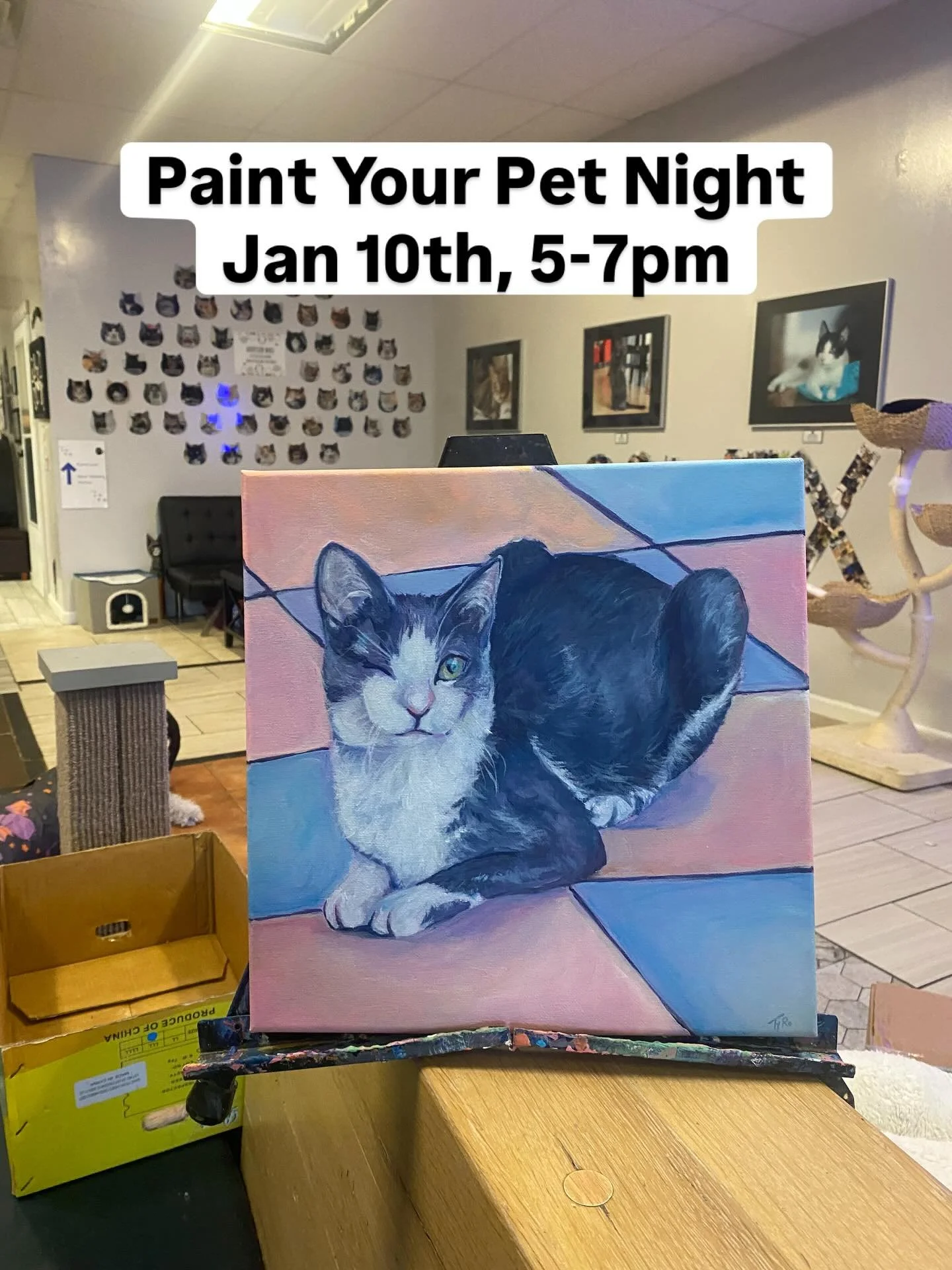 Need a gift for your artistic cat lover? Snag them one of the last three spots for this special night.  Here&rsquo;s how it works:

1) After you sign up, we will email asking for a pic of the pet you or your special someone would like to paint 📸🐈🐾