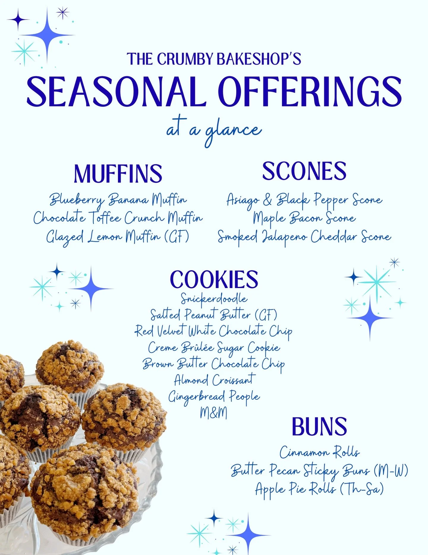 ❄️New month, new menu! ❄️

Come check out our selection for the month of December - we&rsquo;ve got some fun new additions and brought back old favorites (Almond Croissant Cookies are back!!). If you&rsquo;re not into baked goods, we also have kick-a