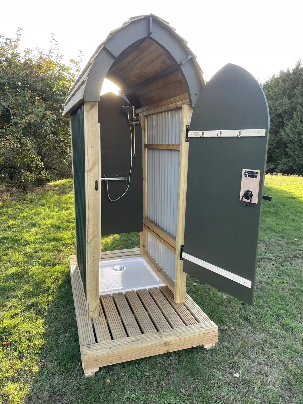 Outdoor hot shower for glamping camping or events just add cold water