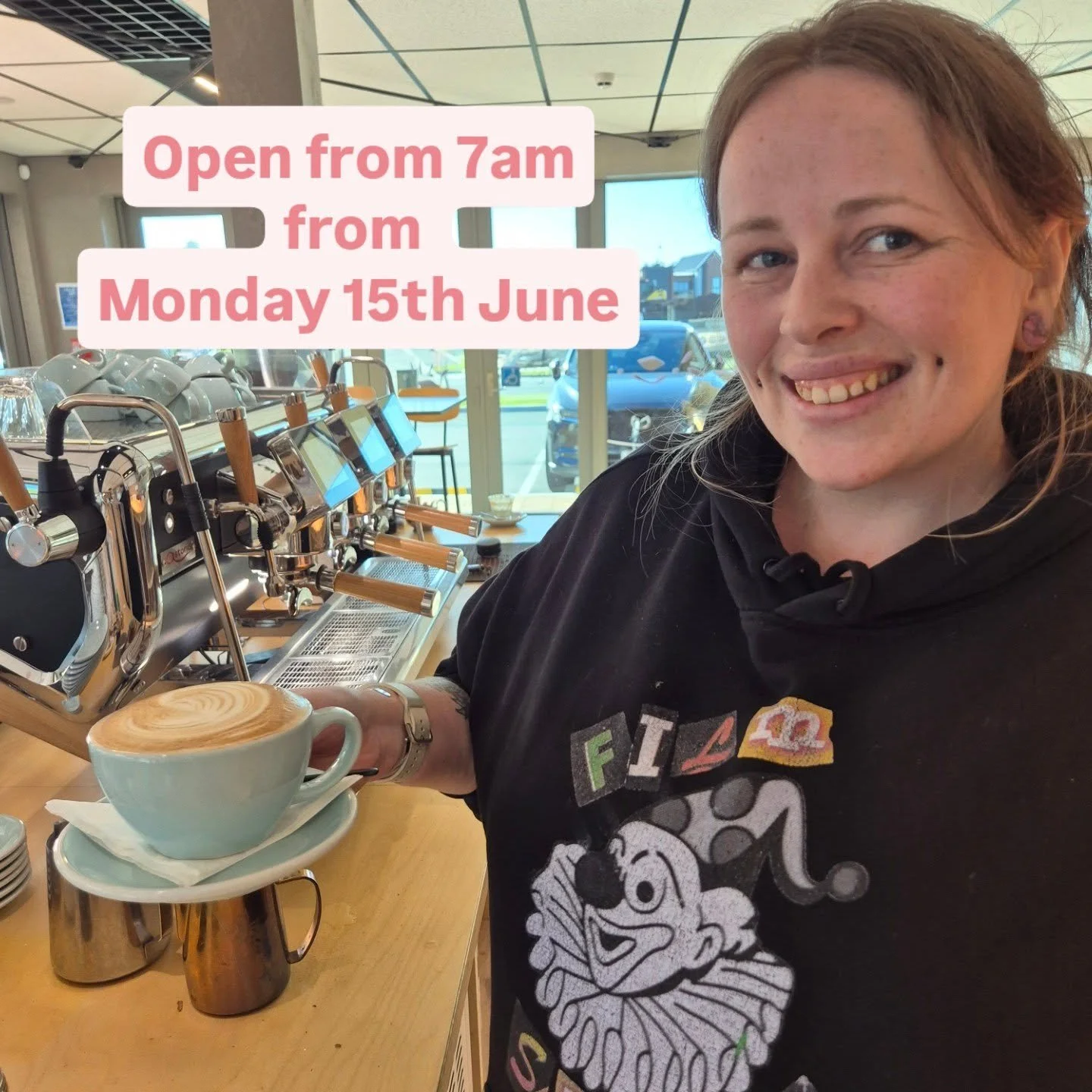 Guess what? ☕✨

By popular demand, we&rsquo;re now opening from 7am starting Monday!

So many of our lovely customers have been asking for earlier coffees, and we heard you 🙌

Now you can grab your morning coffee fix even earlier before work, school