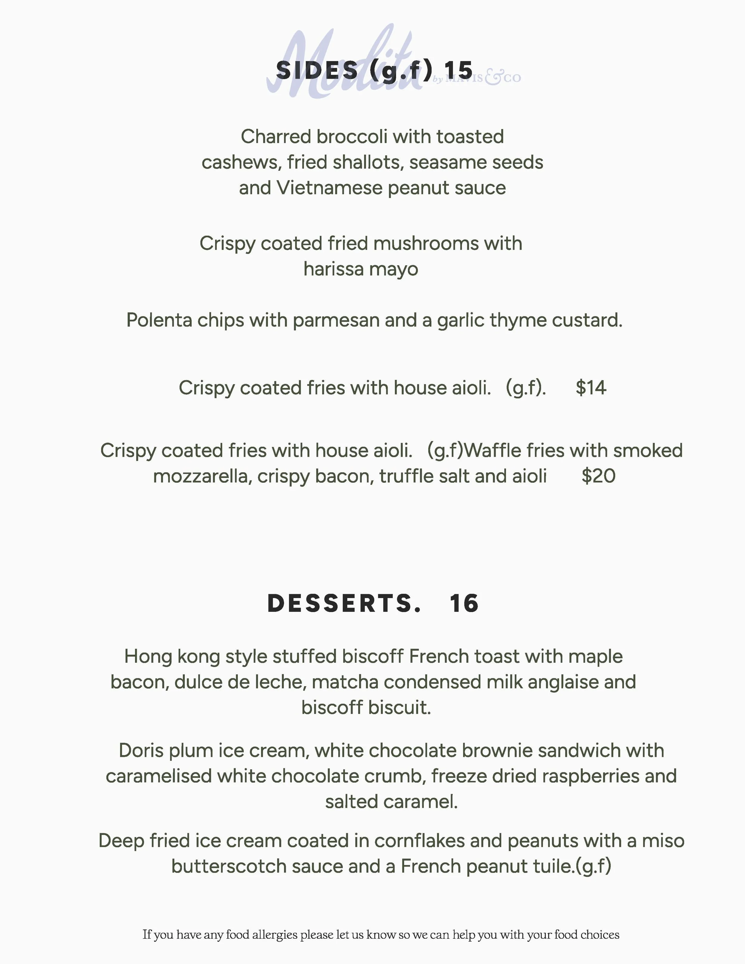 Modita Menu Gallery 3 — MAVIS & Co