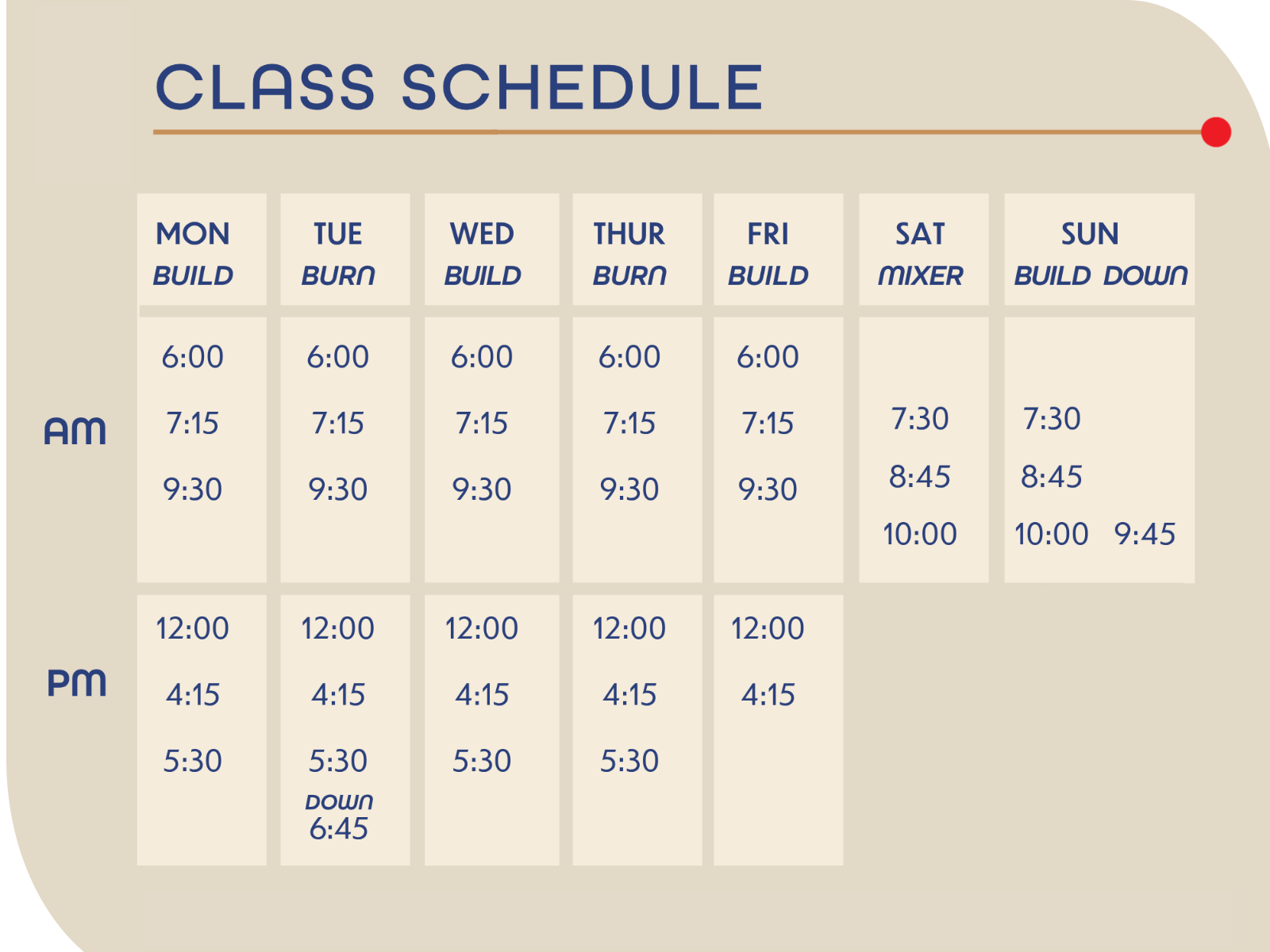 Overview of Weekly Schedule of Signature Classes