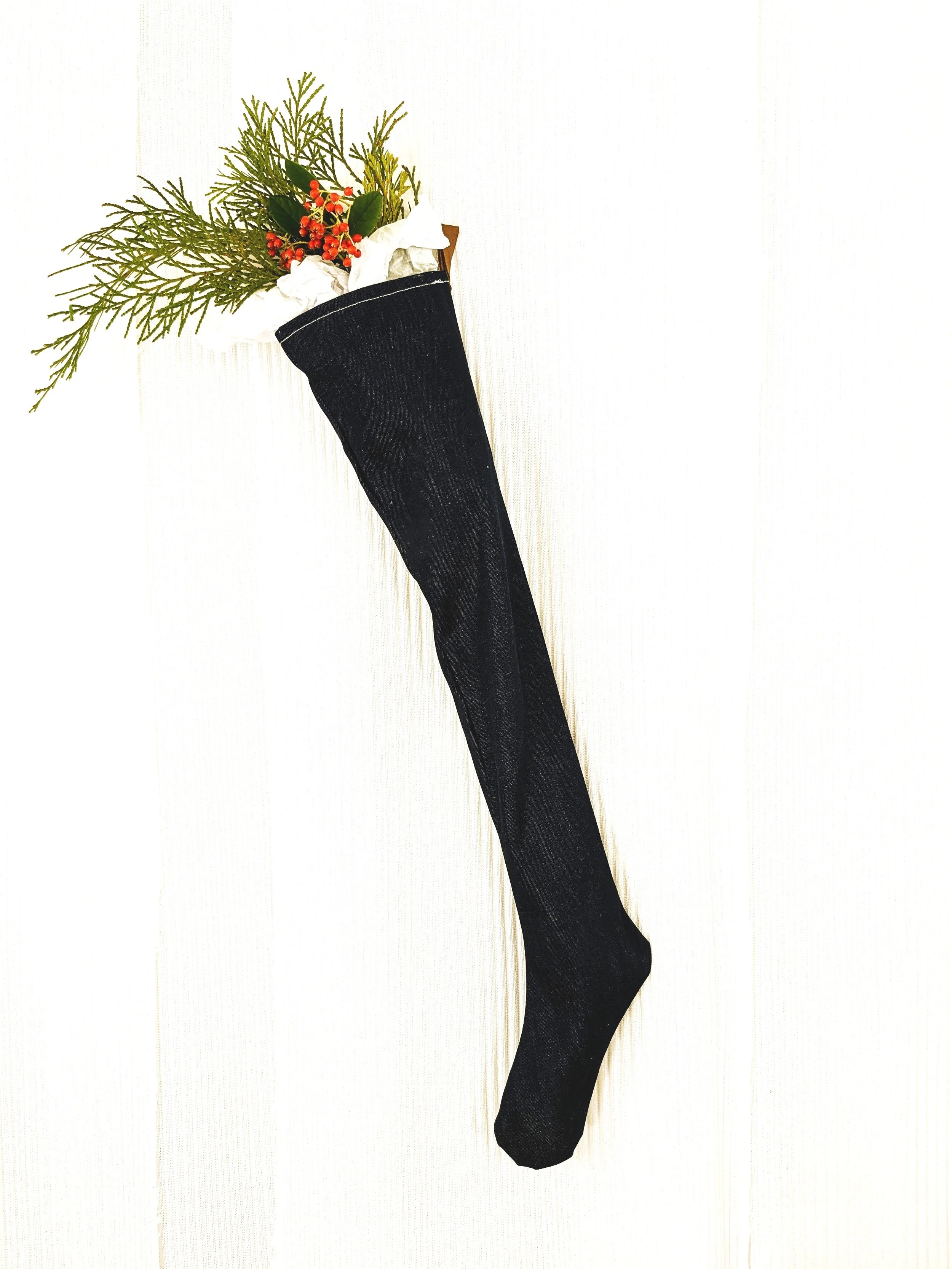 Nordick Holiday Stocking : Denim with Leather