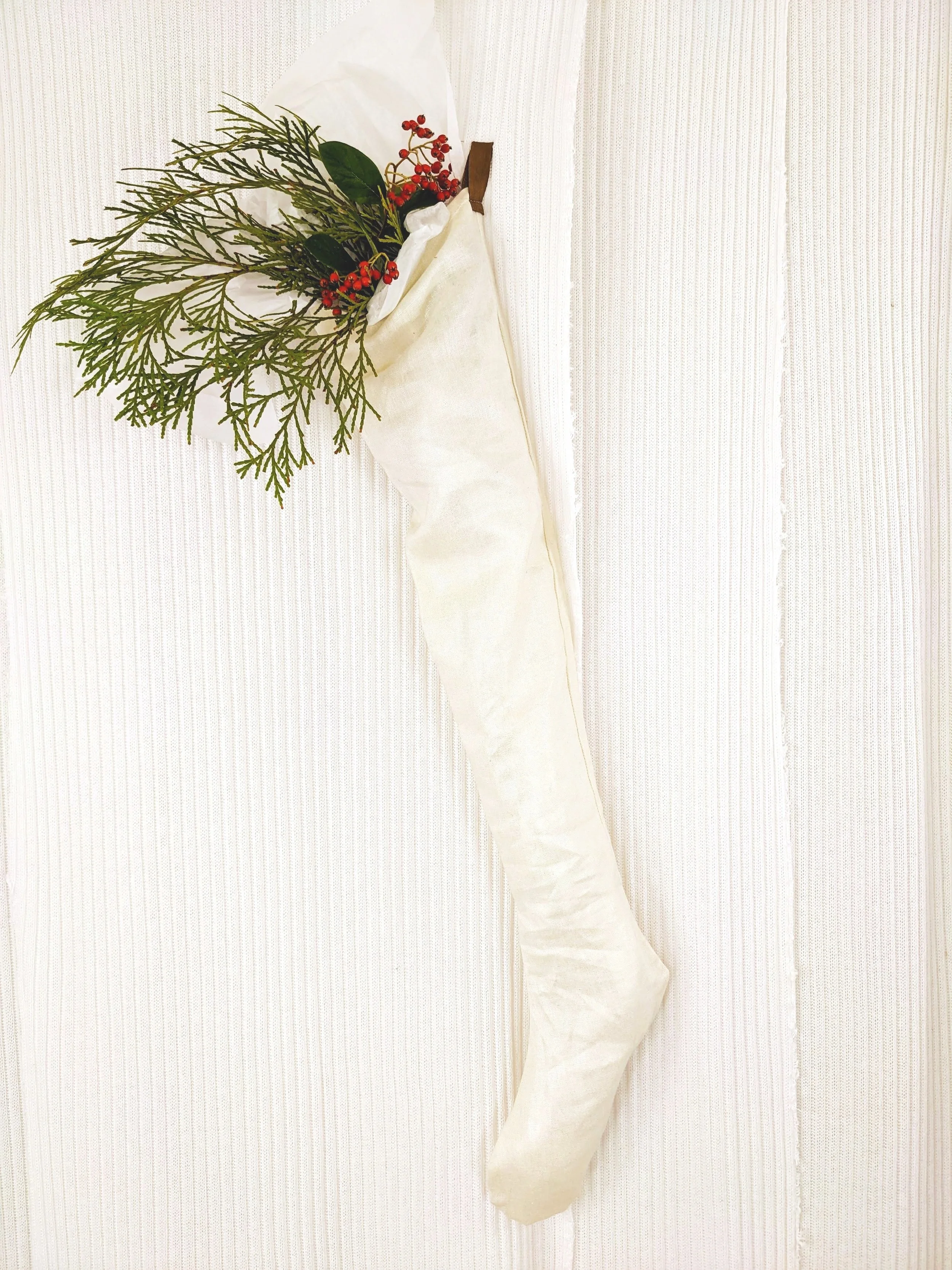 Nordick Holiday Stocking : Cream Shimmer with Leather