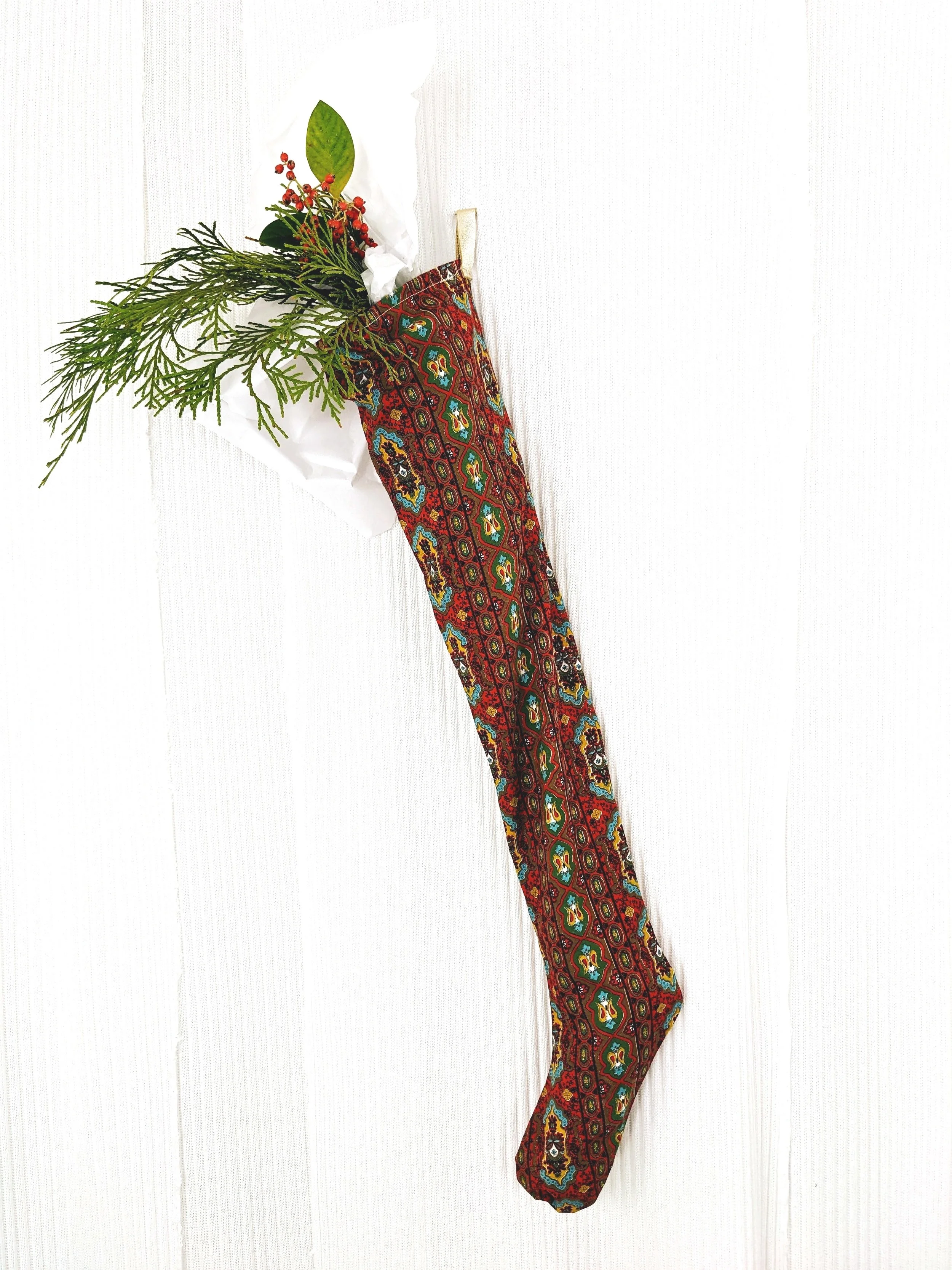 Nordick Holiday Stocking : Vintage Red Black with Leather