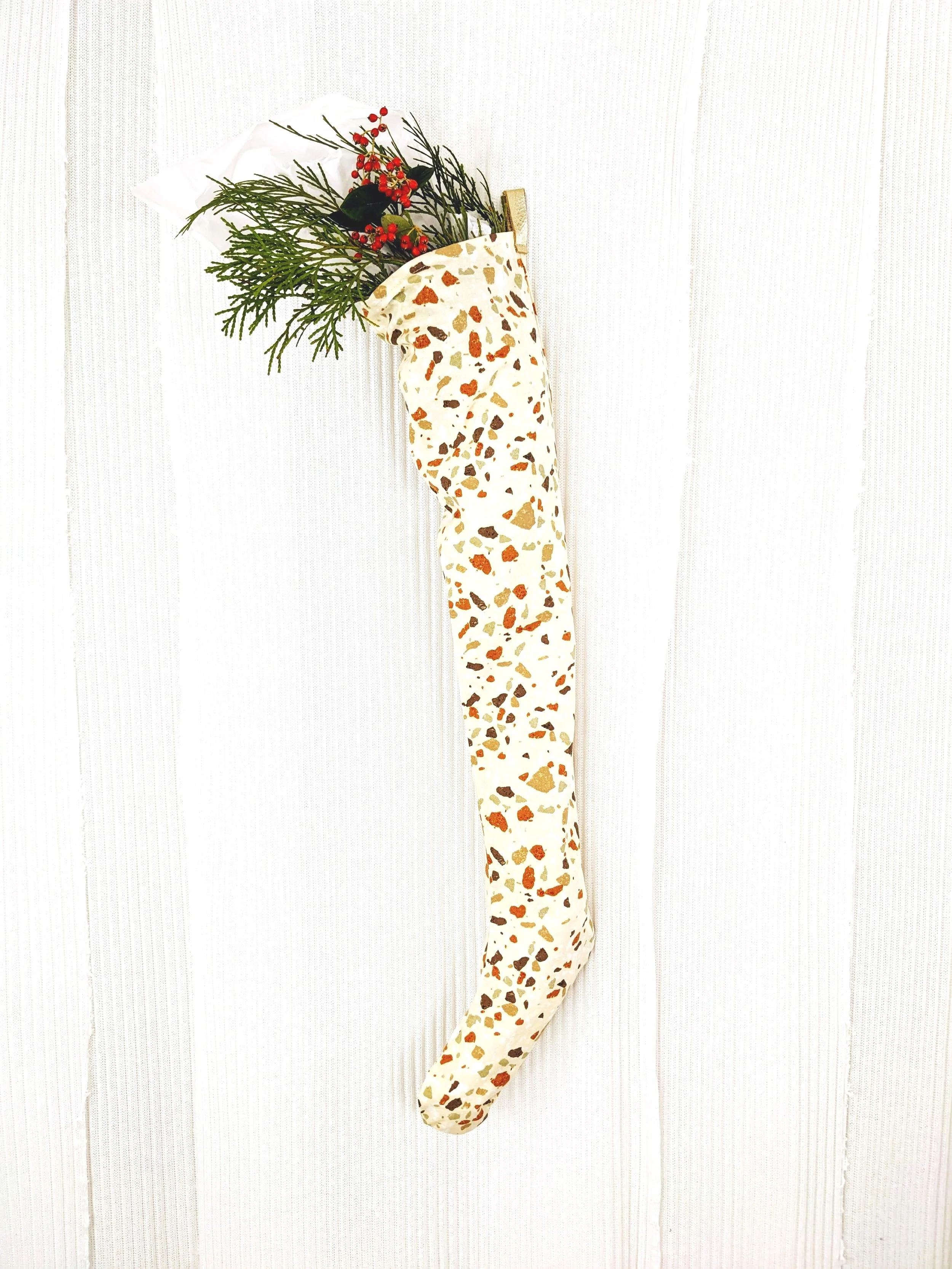 Nordick Holiday Stocking : Cream Terrazzo Speckled Print
