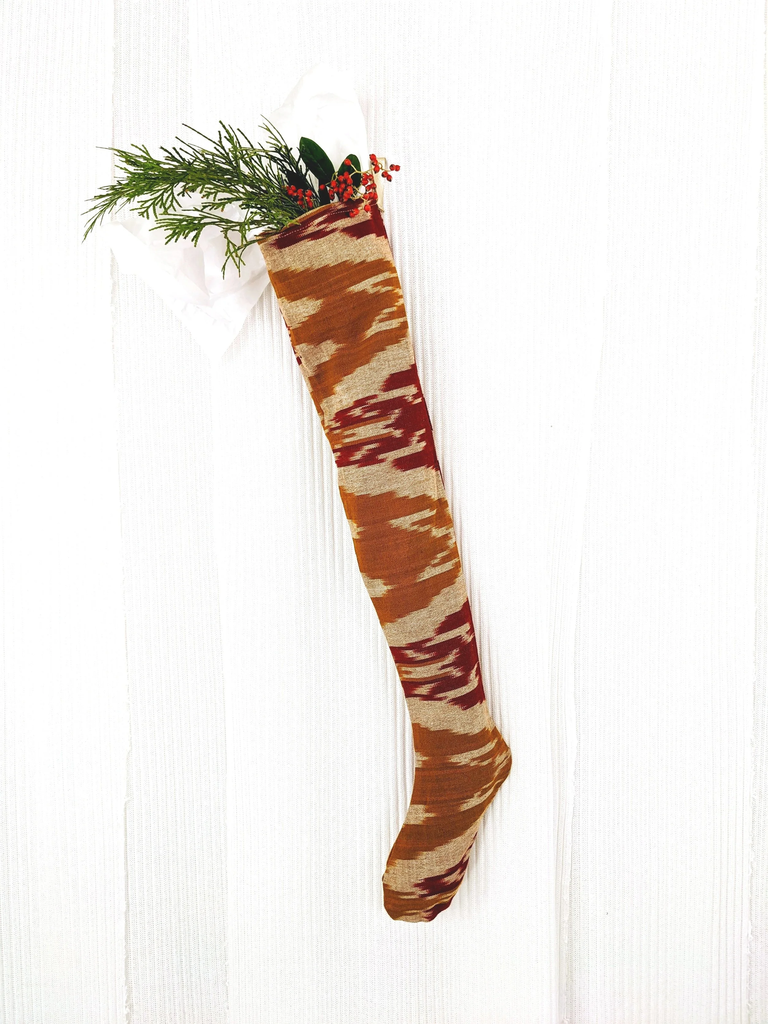 Nordick Holiday Stocking : Rust Mustard Ikat Horizontal