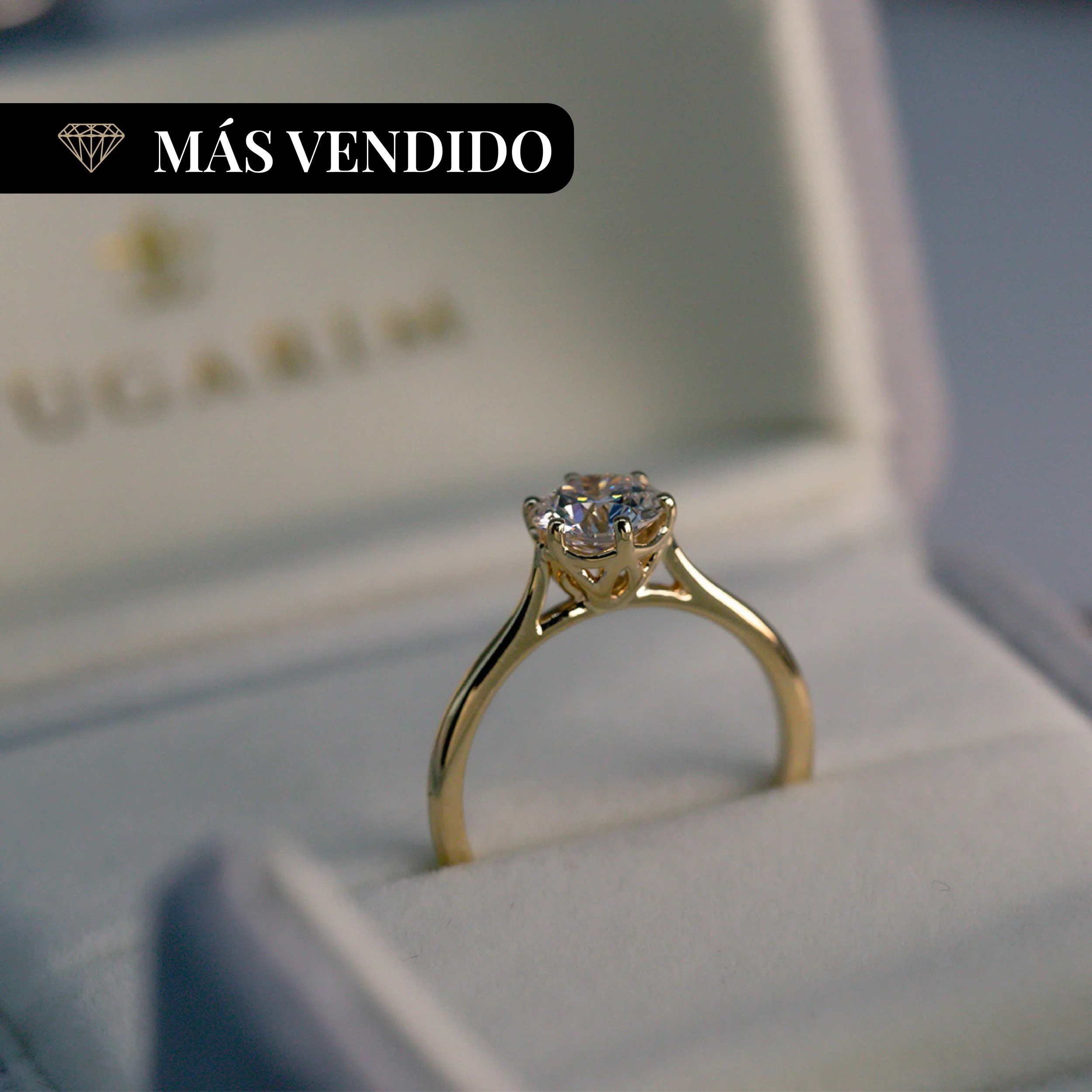 (Loto) Anillo de compromiso de oro amarillo 14K con diamante lab