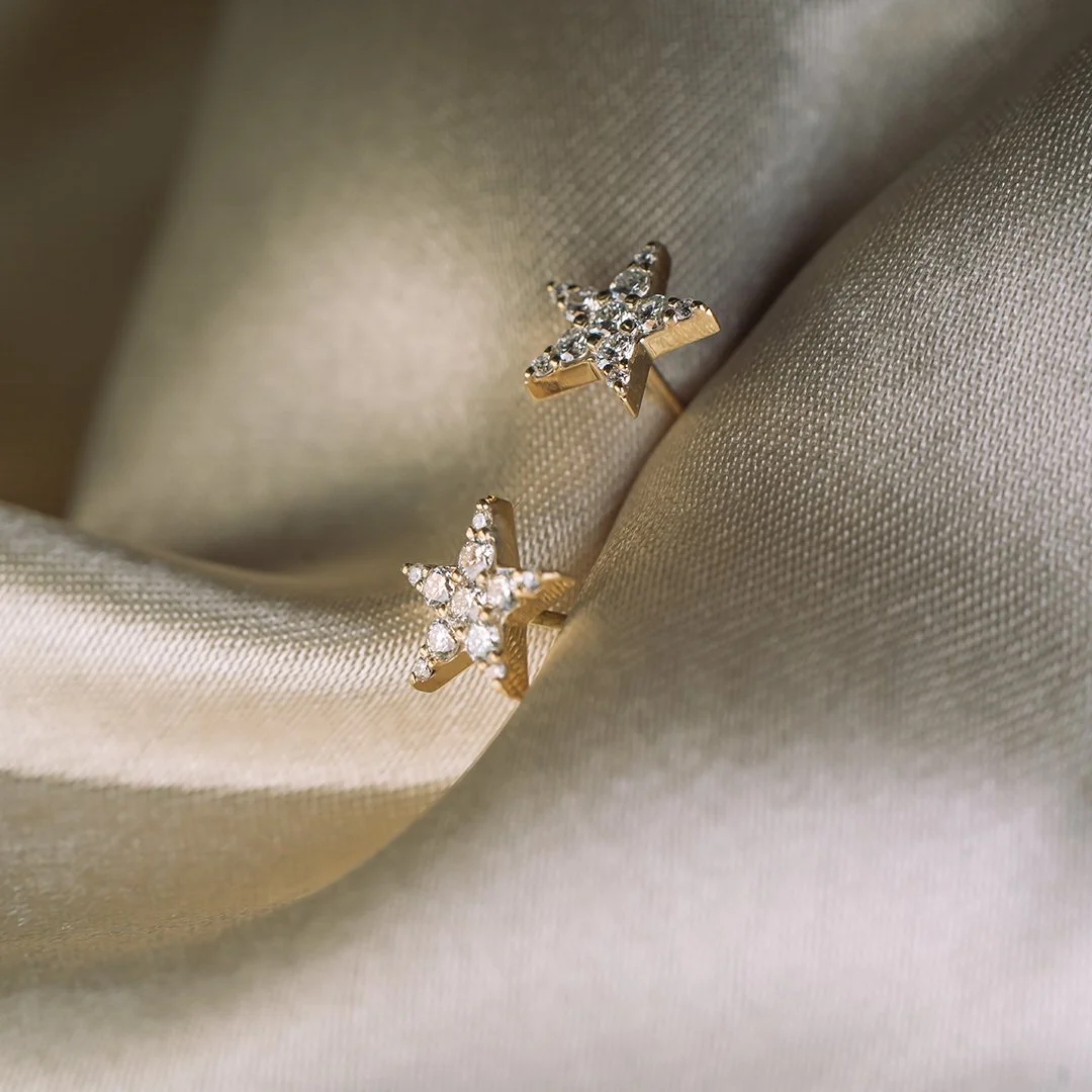 (Stern) Aretes oro 14K con diamantes lab - TUGARIM