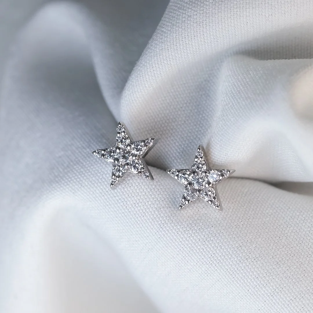 (Stern) Aretes oro 14K con diamantes lab - TUGARIM