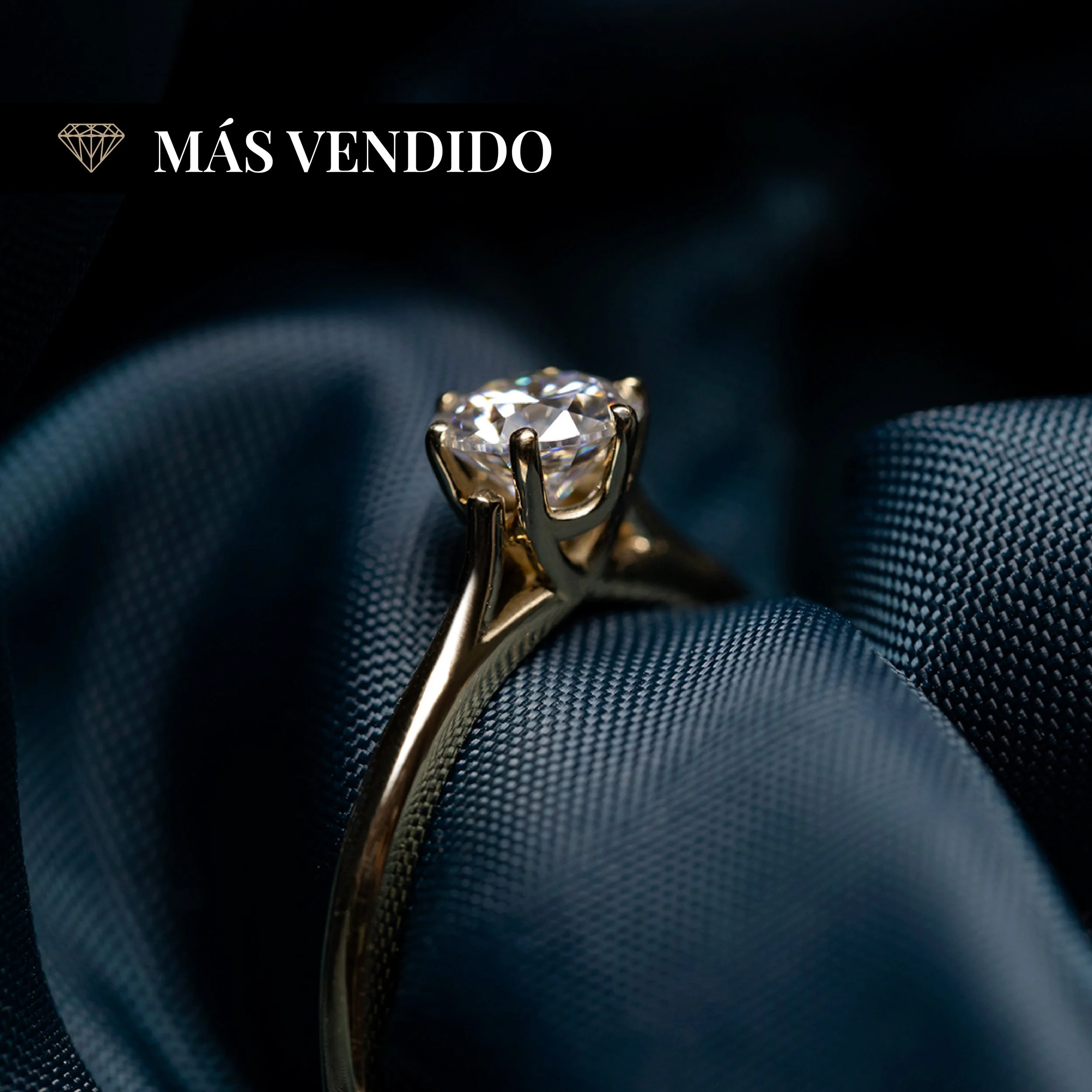 (Meraki) Anillo de compromiso de oro amarillo 14K con diamante lab
