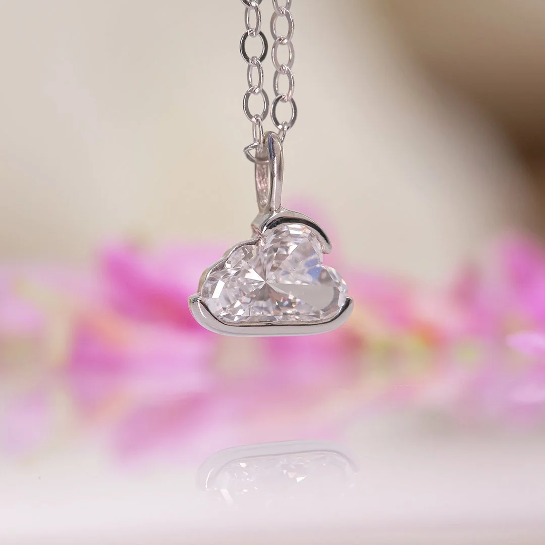 Collar de oro blanco 14K diamantes lab nube - TUGARIM