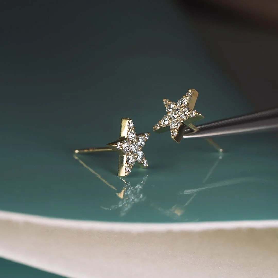 (Stern) Aretes oro 14K con diamantes lab - TUGARIM