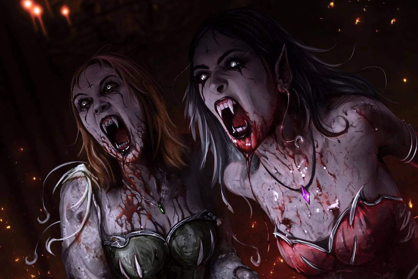 Tell us which version you like the most!

&ldquo;Time for Flesh&rdquo; by @argaphons 

Two vampire ladies of the night, normally elegant and refined, reveal their savage nature when it is feeding time.
