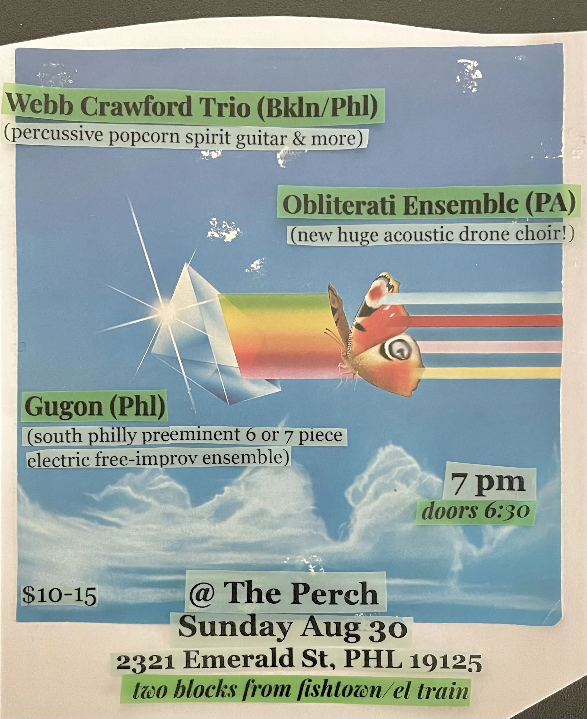 Group improvised music at the Perch:  Googone / Webb Crawford Trio / Obliterati Ensemble
