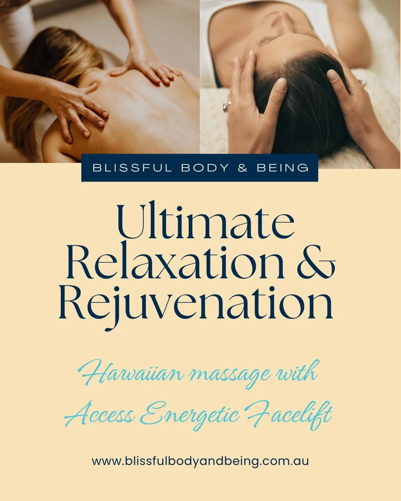 Make time for you and your body this weekend ~ experience the ultimate relaxation and rejuvenation with Hawaiian Massage and Access Energetic Facelift. 

1.5 - 2 hour sessions available.

Message to book!

#massage #hawaiianmassage #lomilomi #accesse