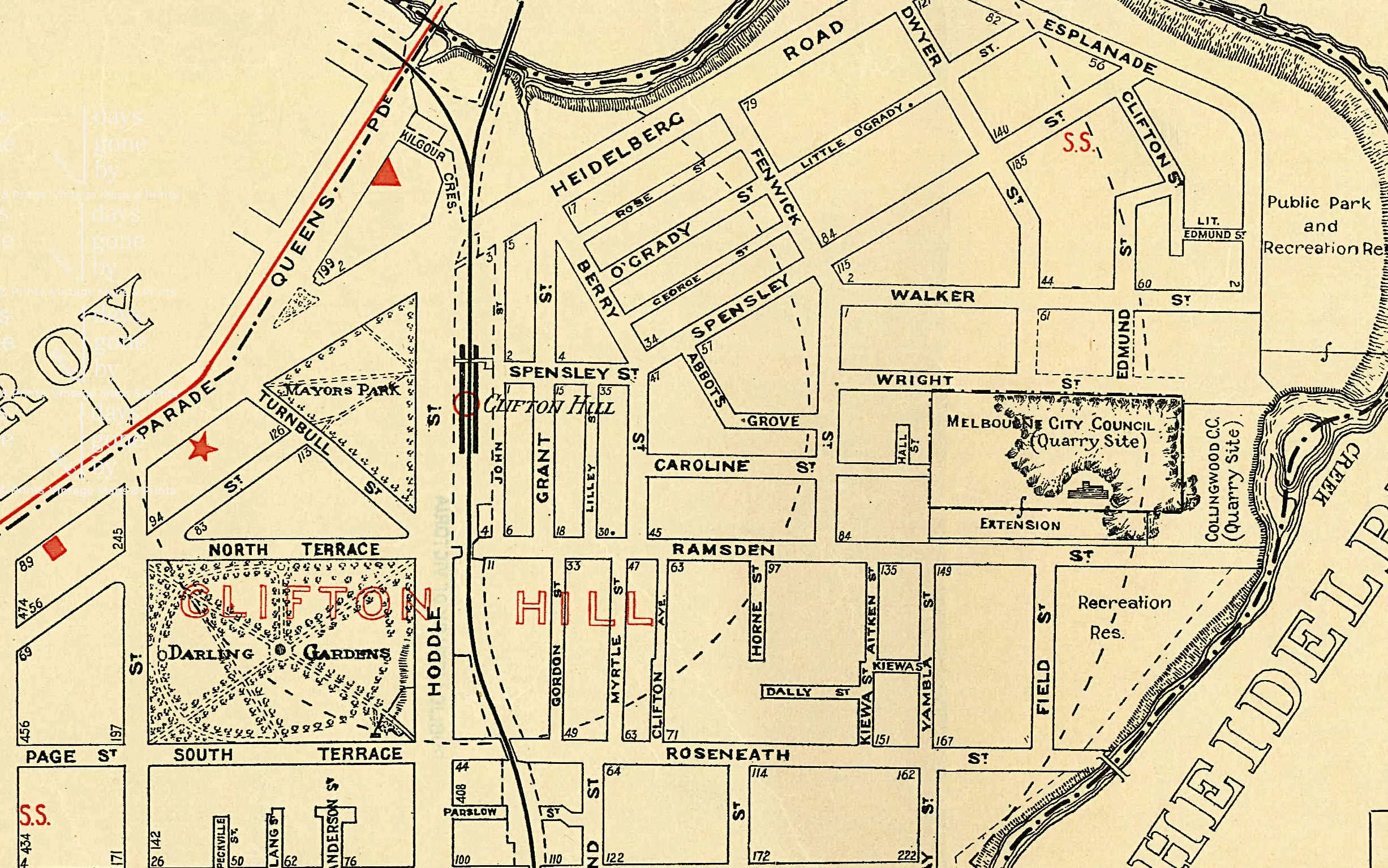 Vintage map of collingwood, clifton hill and abbotsford — Days Gone By