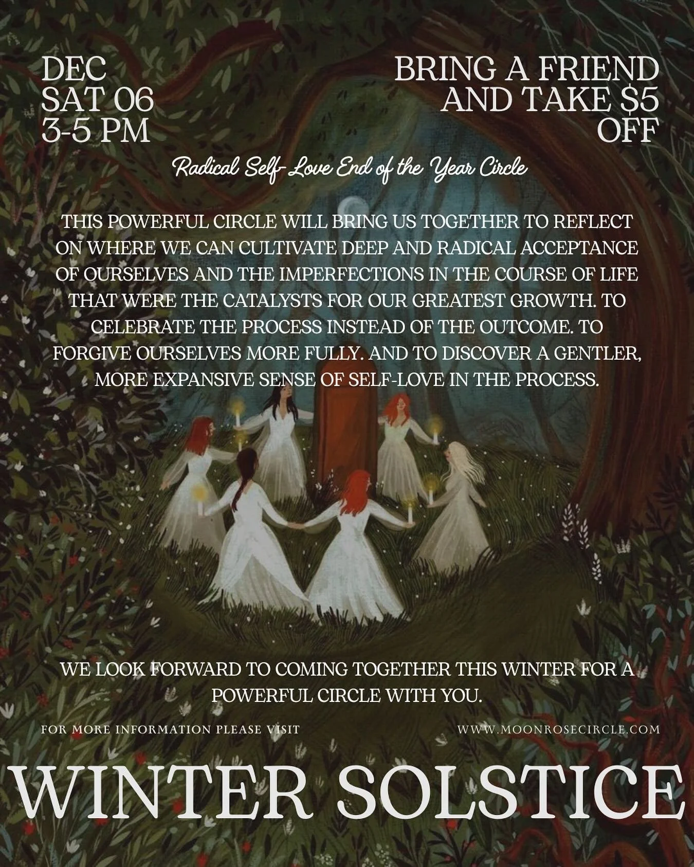 This Winter Solstice circle will be held at Rising Sol Yoga in Old Town Alexandria. We hope you&rsquo;ll join us!

Date: December 6, 2025

Time: 3:00 - 5:00pm

Location: Rising Sol Hot Yoga {400 N. Henry Street, Alexandria, VA 22314}

Tickets availab