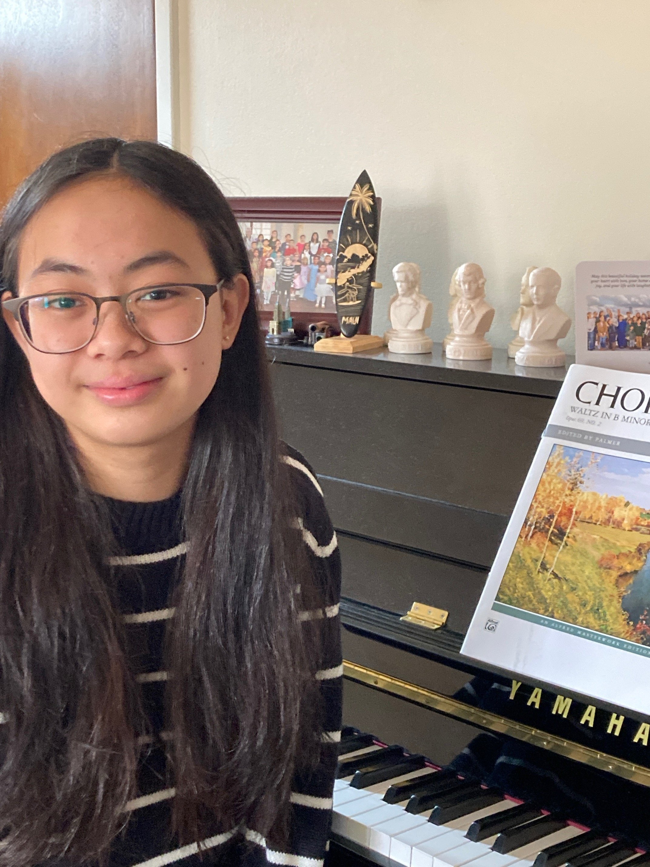 Isabella Vo was awarded the 2025 Bruce Berr Scholarship. Bella is in 8th grade and is a piano student of Patricia Heineman-Vernon. Bella also plays the French horn with the Symphonic Band at Oliver McCracken Middle School. She also enjoys swimming an