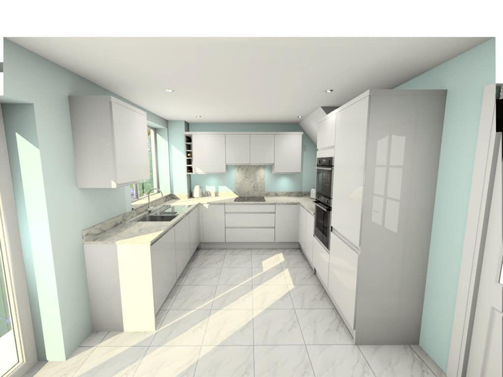 Modern All White U-Shaped Kitchen Design | Butlers Kitchens