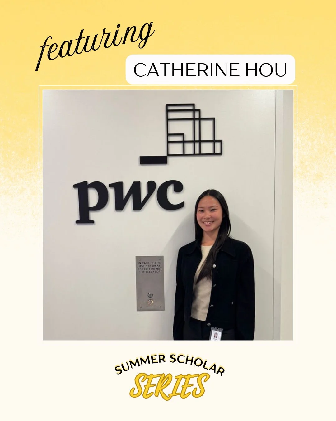 ☀️ Scholar Summer Series ☀️⁠
⁠
Catherine Hou from OWLS Class II is spending the summer as a Digital Assurance &amp; Transparency Intern with PWC. ✨⁠
⁠
We're proud to see Catherine taking this exciting step in her professional journey and wish her con