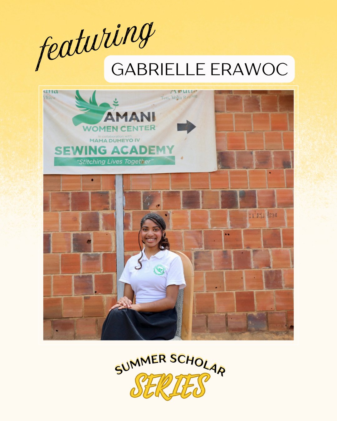 ☀️ Scholar Summer Series ☀️⁠
⁠
Gabrielle Erawoc from OWLS Class II is making a meaningful impact as the Founder and Teacher of Sewn to be Seen, a digital marketing program at the Amani Women Center. ✨⁠
⁠
We're proud to see Gabrielle leading with purp