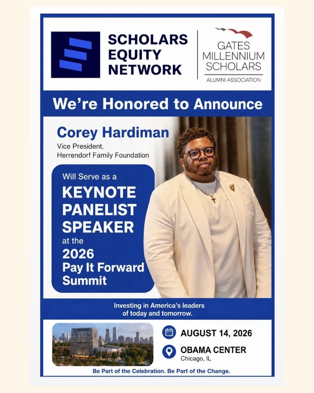 Join us in congratulating our very own VP, Corey Hardiman, on being selected as the Keynote Panelist Speaker for the 2026 Pay It Forward Summit! 🎉⁠
⁠
This incredible opportunity is a testament to Corey's passion for leadership, service, and empoweri