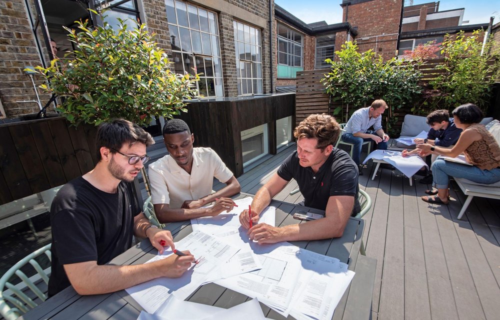 Working session on the studio roof terrace