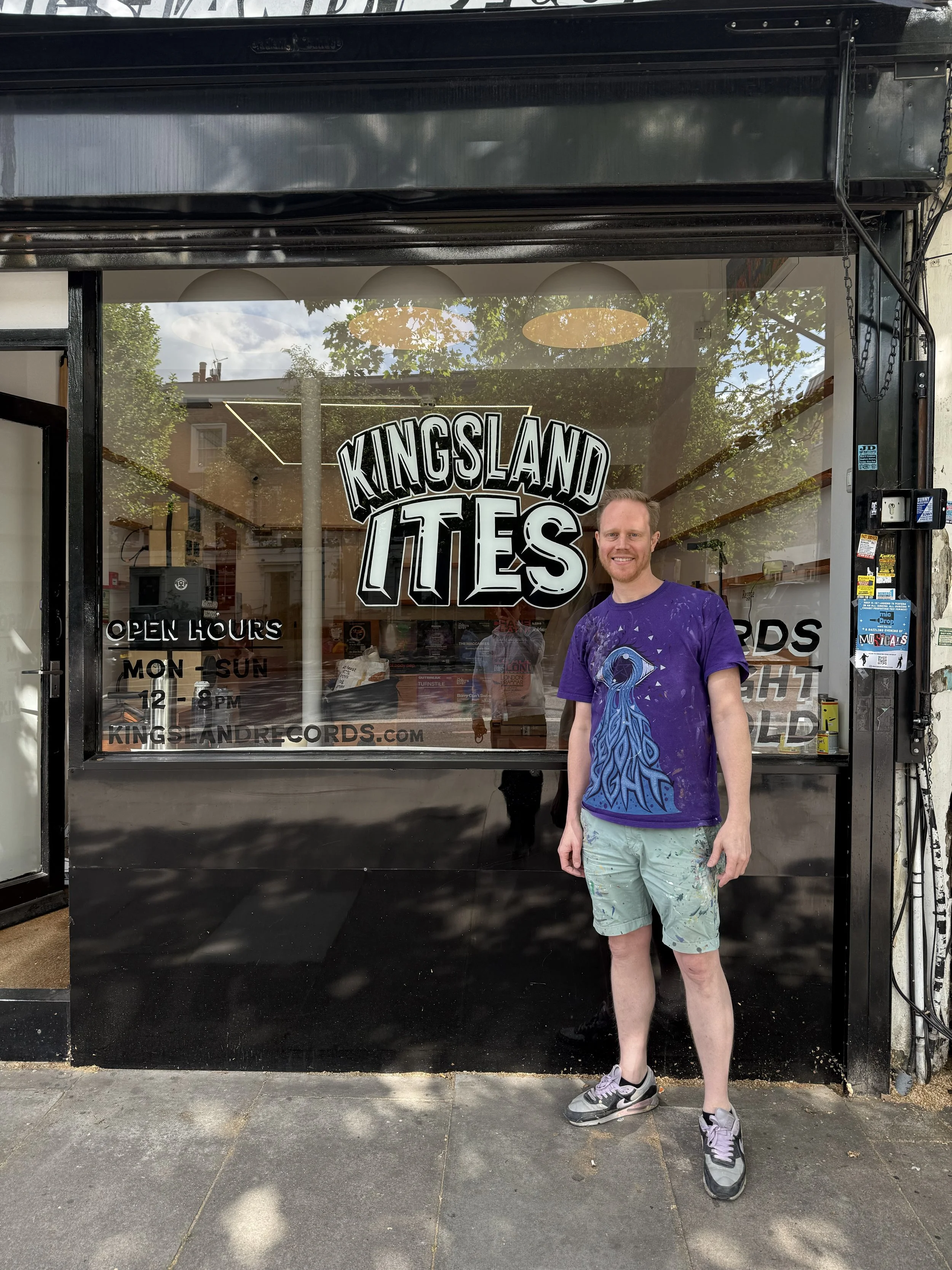 I hand painted my Kingsland Ites logo in reverse onto the inside of the shop front window.